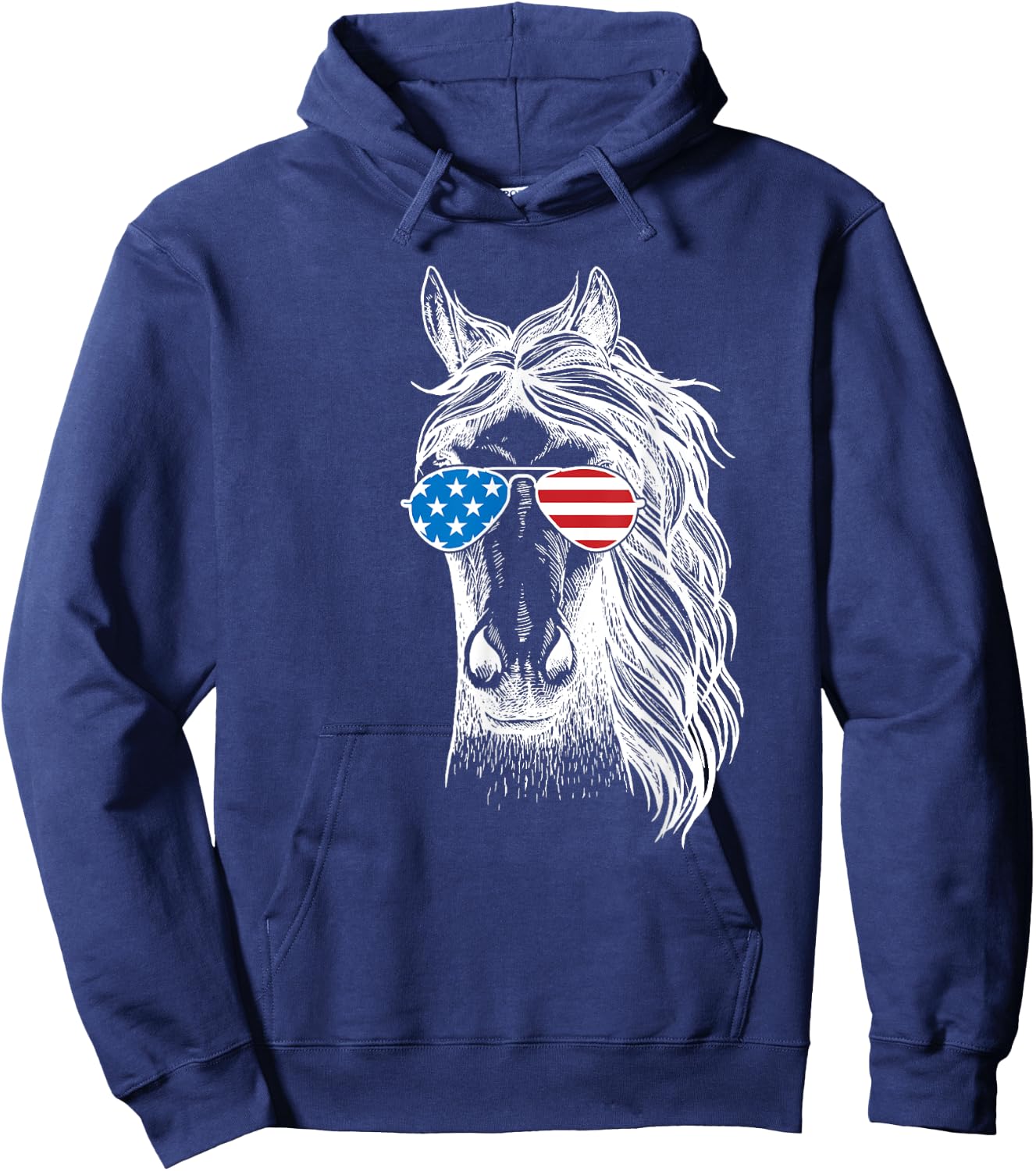 Funny Horse Patriotic USA Flag Aviator Sun Glasses Design Women Kids Men Hoodie - Hoodie | Navy