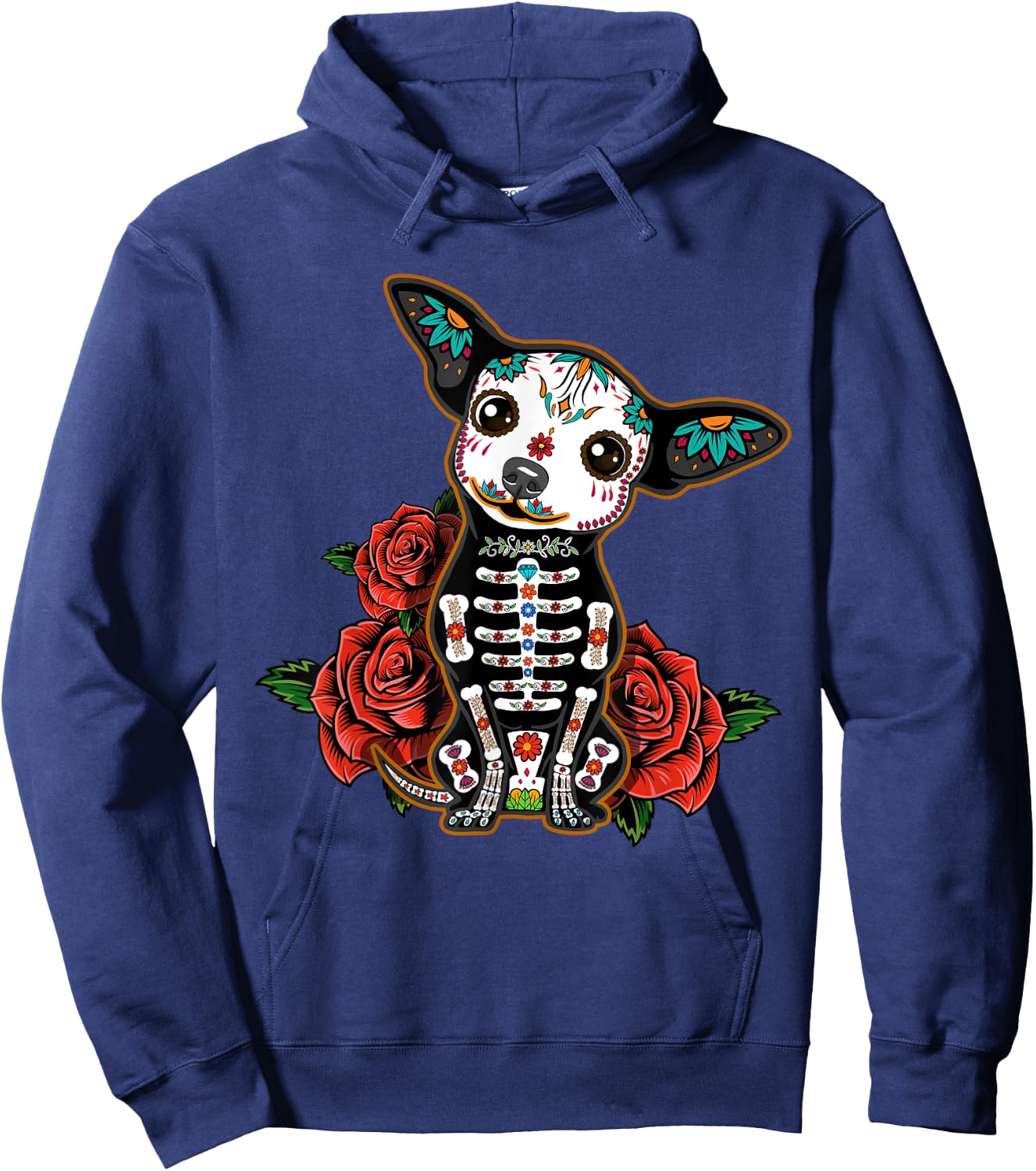 Calavera Chihuahua Playful Colorful Cute Dia De Los Muertos Women Kids Hoodie - Hoodie | Navy