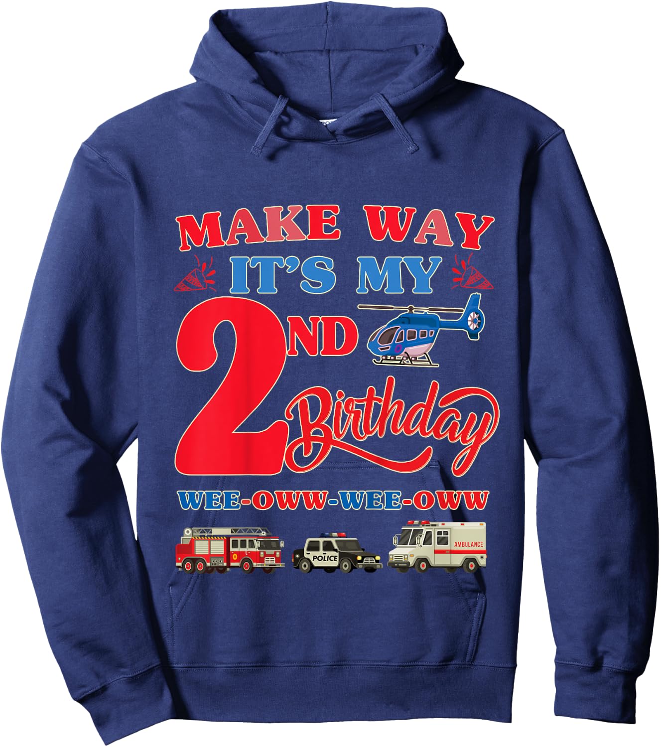 2nd birthday Rescue Vehicles Birthday theme 2 year old kids Hoodie - Hoodie | Navy