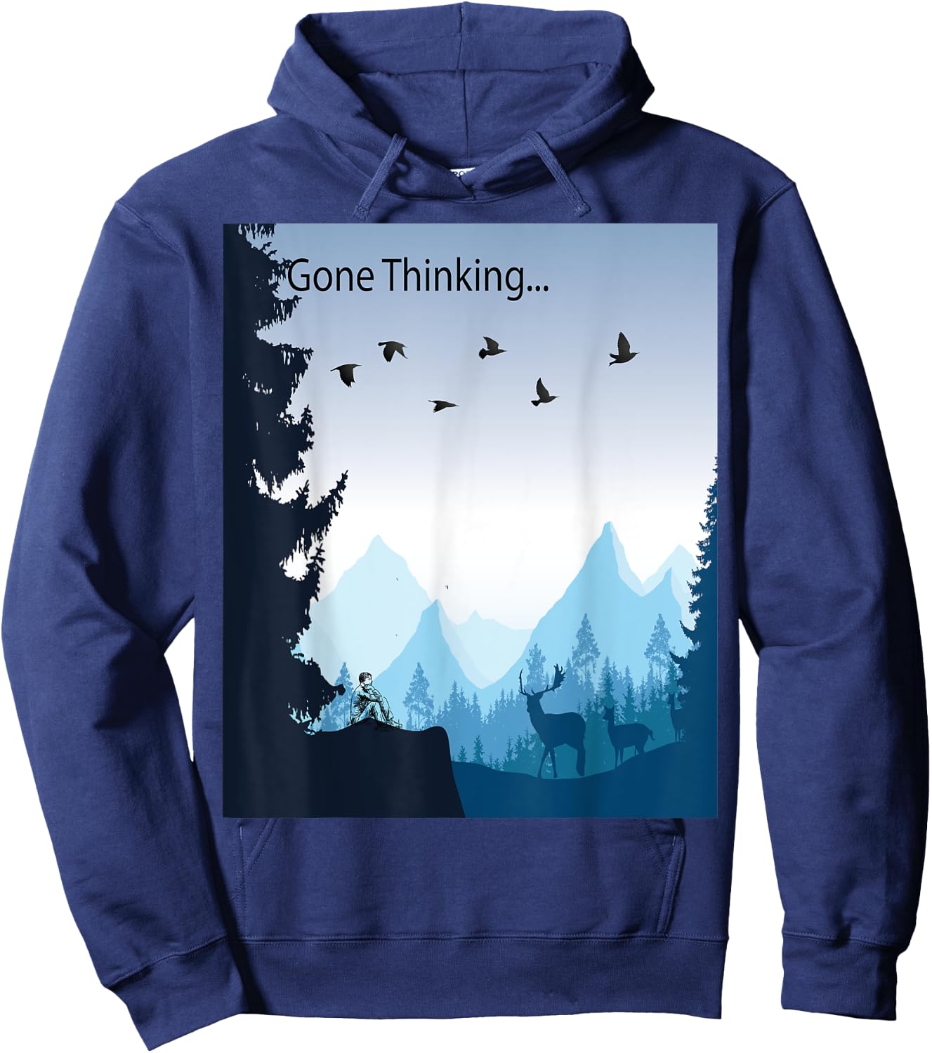 Gone Thinking... nature scene with deer Hoodie - Hoodie | Navy