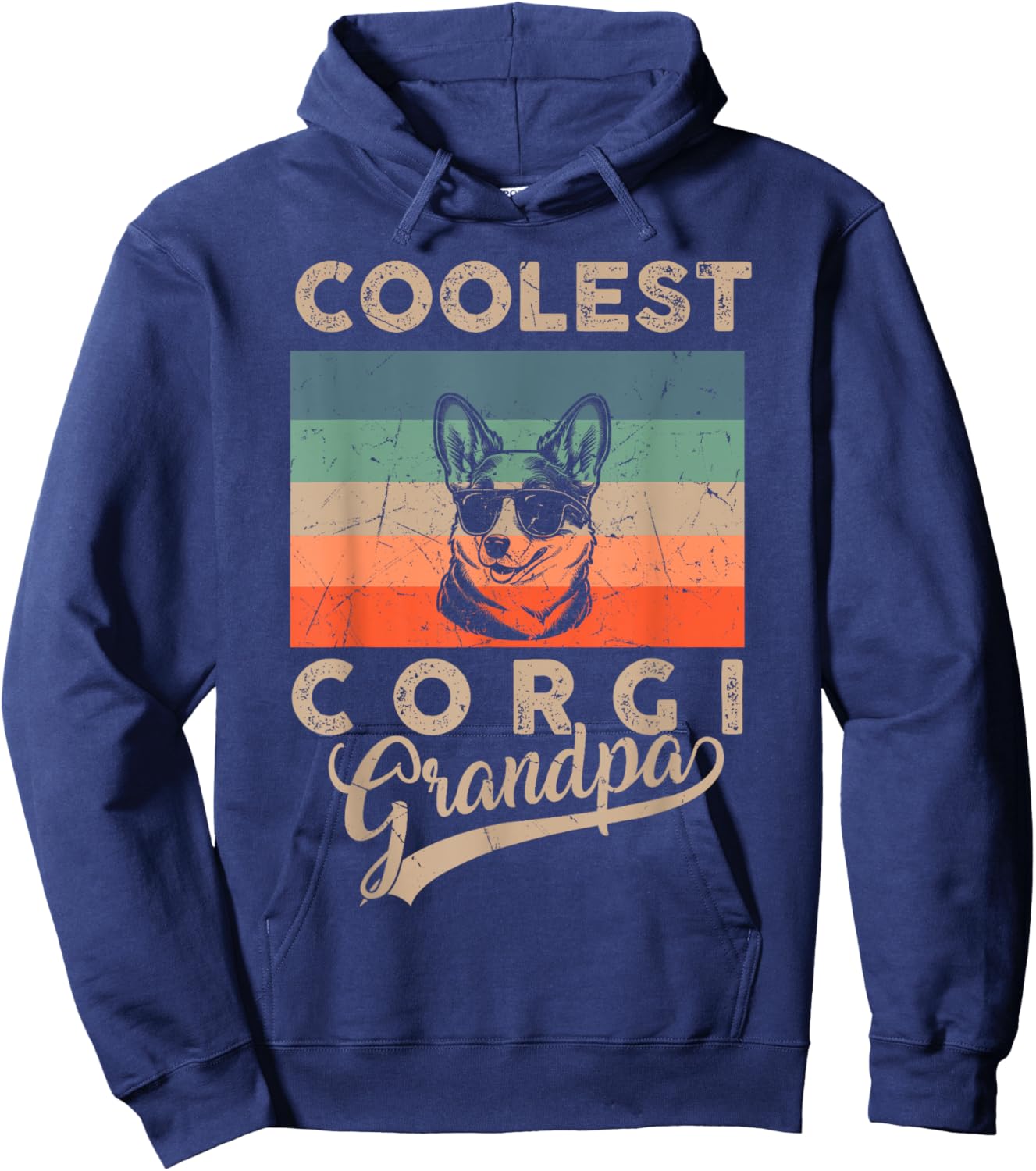 Coolest Corgi Grandpa Gifts Funny Dog Grandpa Retro Hoodie - Hoodie | Navy