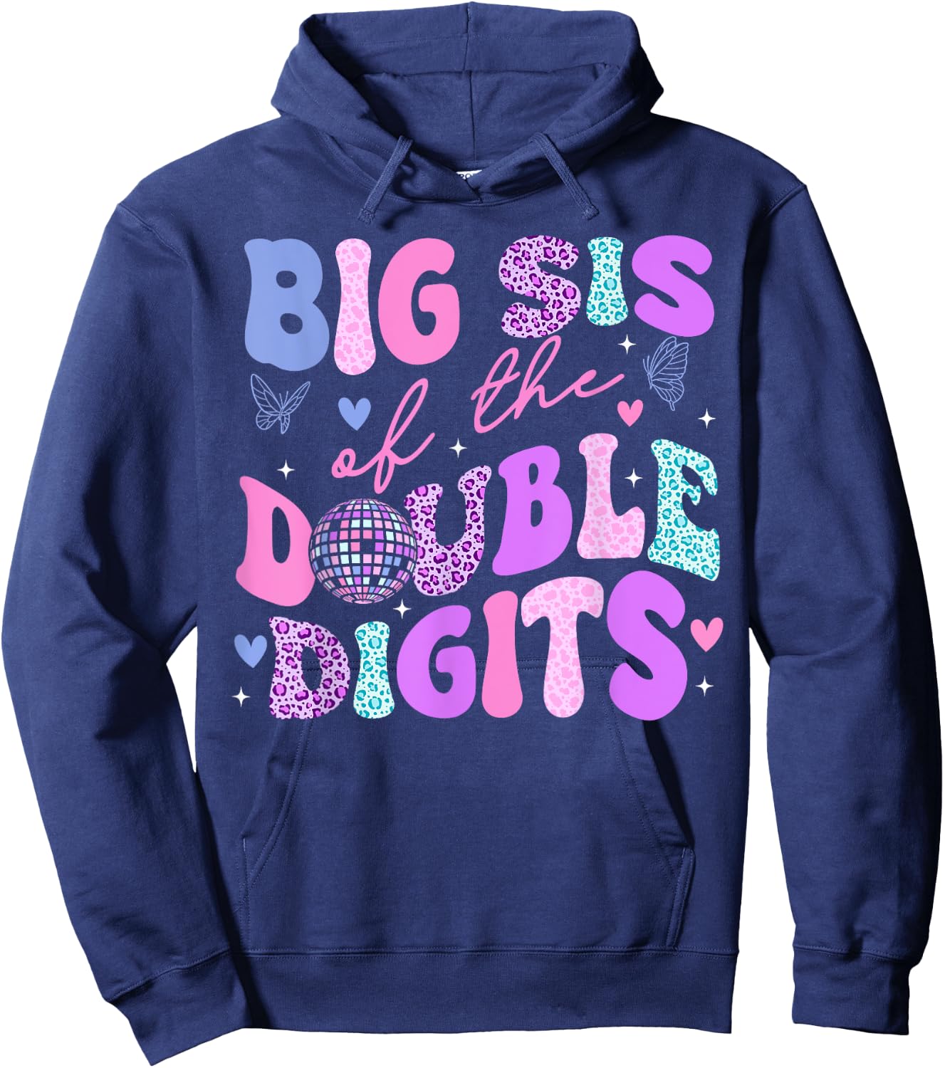Big Sis Of The Double Digits Daughter Groovy Mom Retro Theme Hoodie - Hoodie | Navy