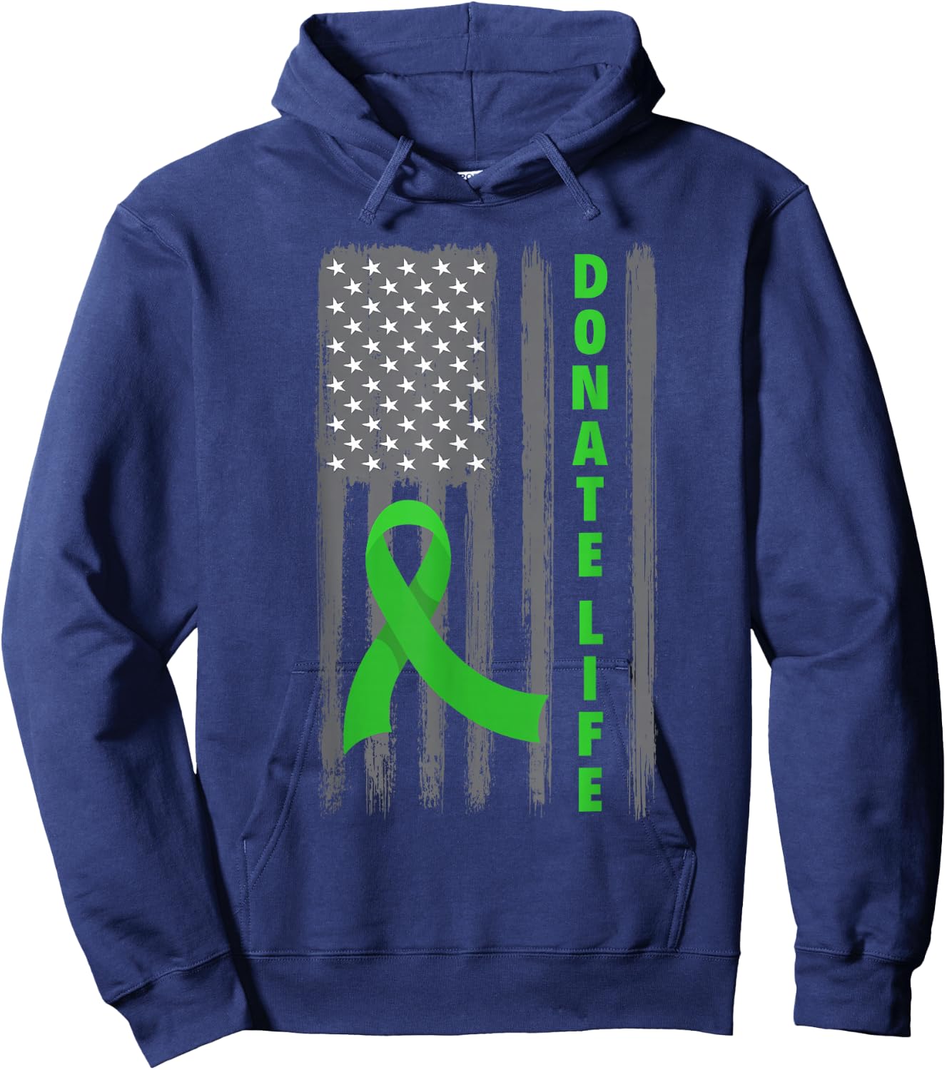 Donate Life Patriotic American Flag USA Kidney Donor Ribbon Hoodie - Hoodie | Navy