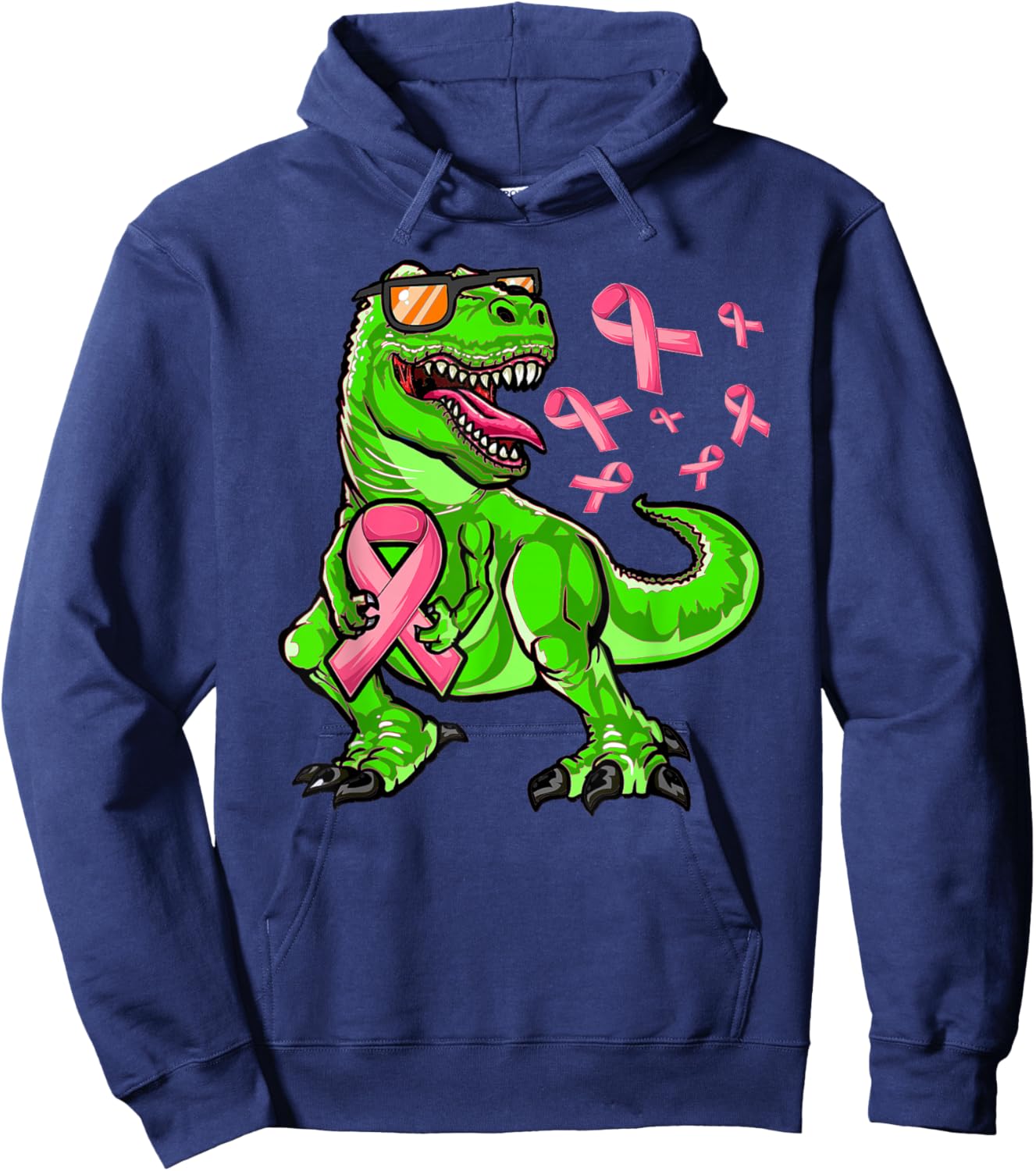 Breast Cancer T-Rex Dinosaur, Boys Breast Cancer Awareness Hoodie - Hoodie | Navy