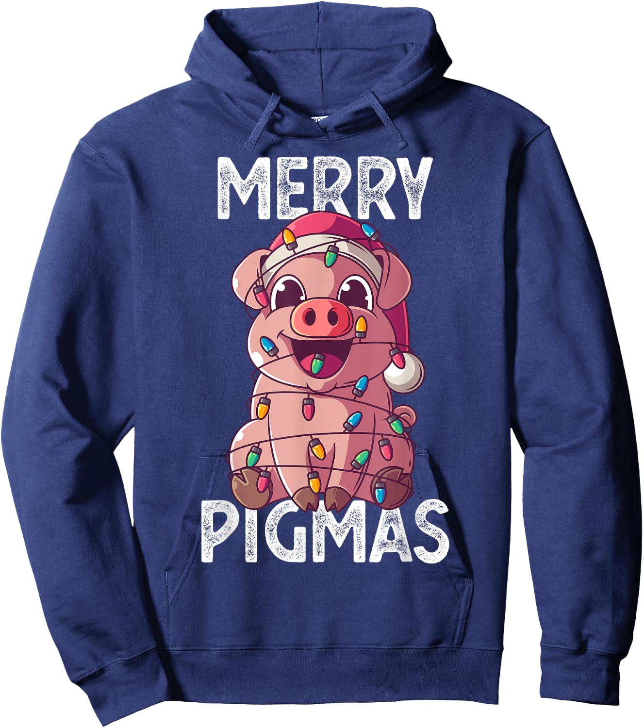 Merry Pigmas Pig Christmas Santa Pig Xmas Lights Farmer Gift Hoodie - Hoodie | Navy