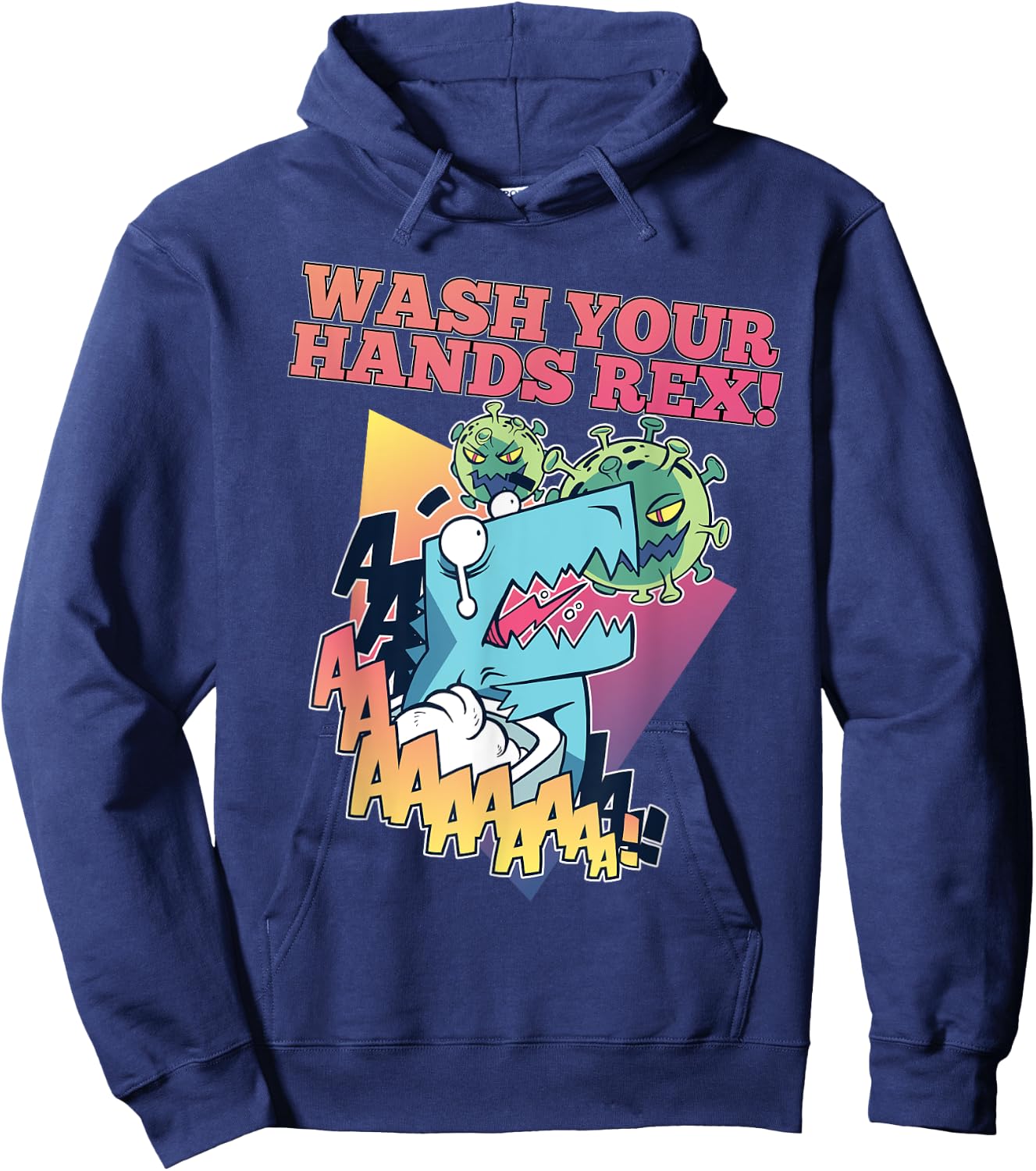 Wash Your Hands Rex a Funny T-Rex Attacked by Germs Hoodie - Hoodie | Navy