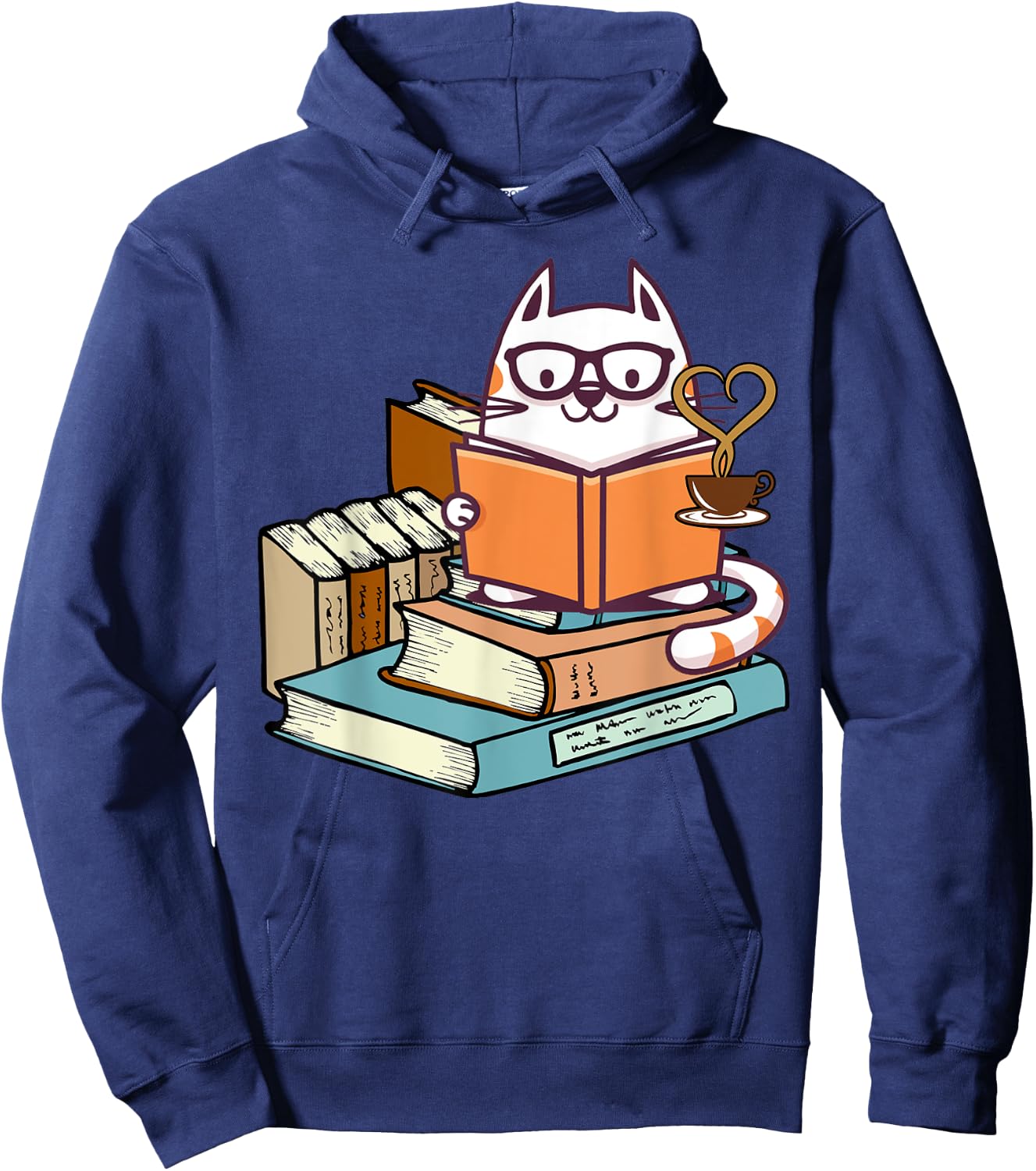 Kittens Cats Tea And Read Books Cat Lover Reading Gifts Girl Hoodie - Hoodie | Navy
