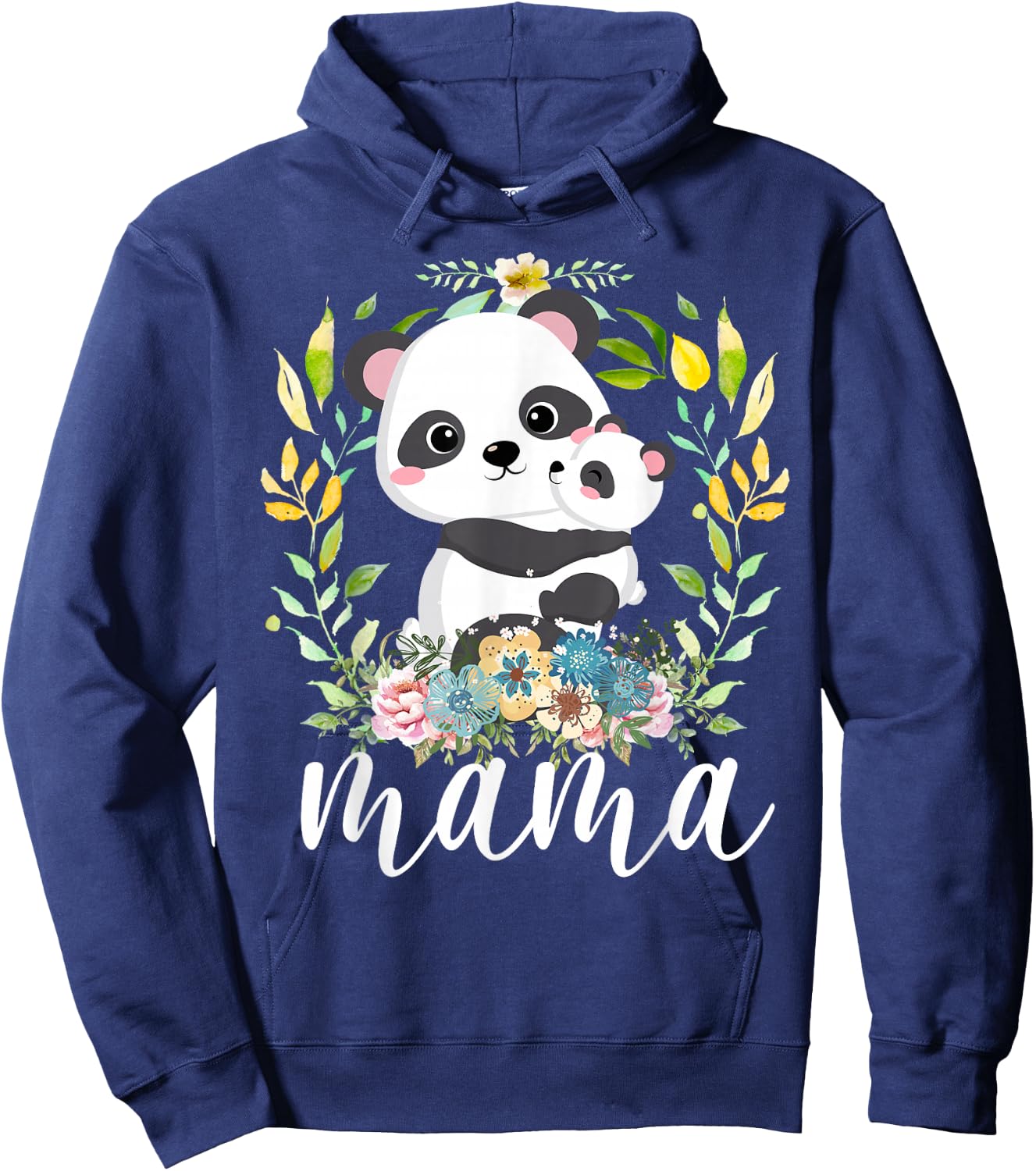Flowers Mom & Cute Baby Panda - Animal Mama Mother's Day Hoodie - Hoodie | Navy