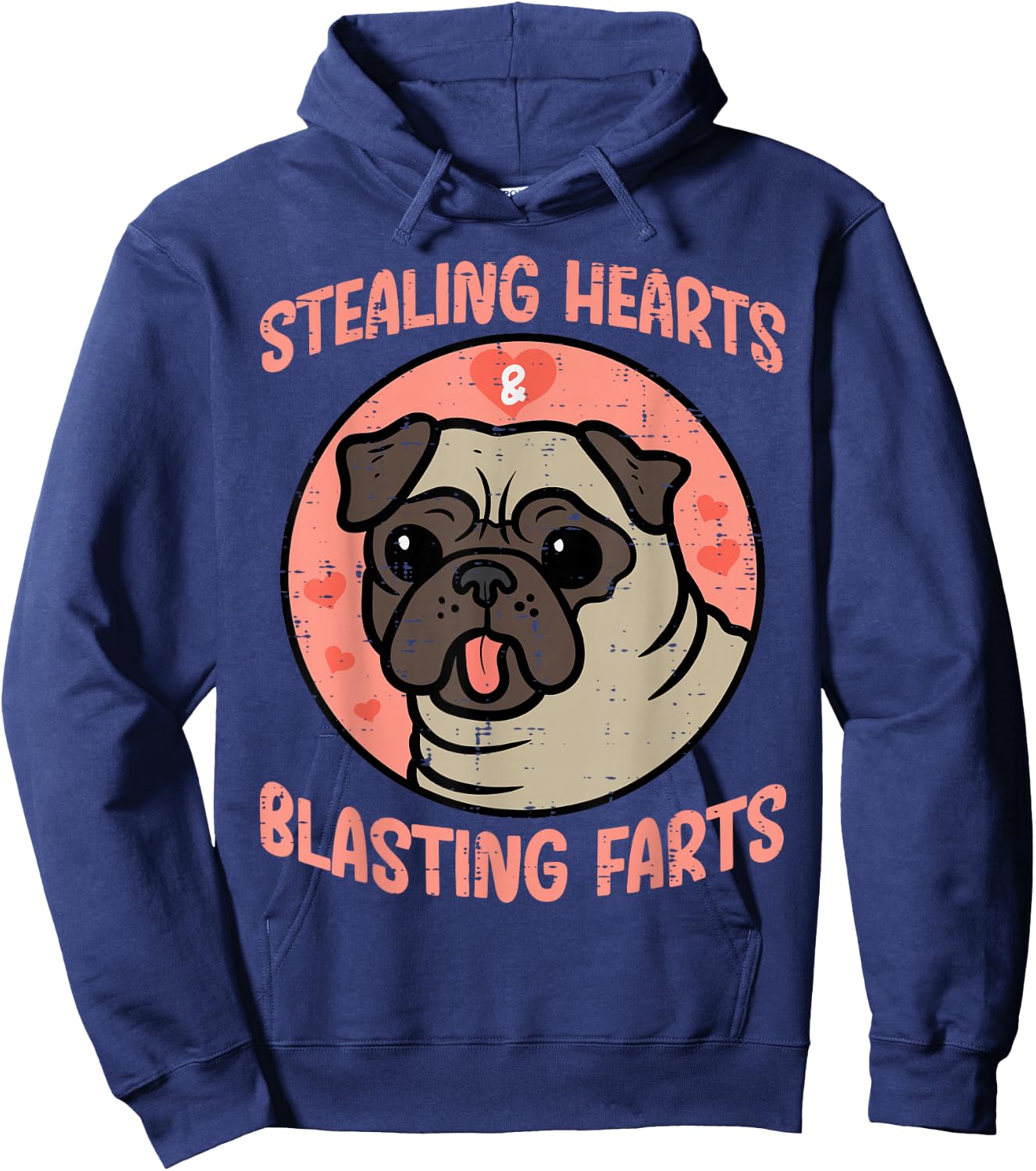 Valentines Day Pug Stealing Hearts Farts Dog Men Women Kids Hoodie - Hoodie | Navy