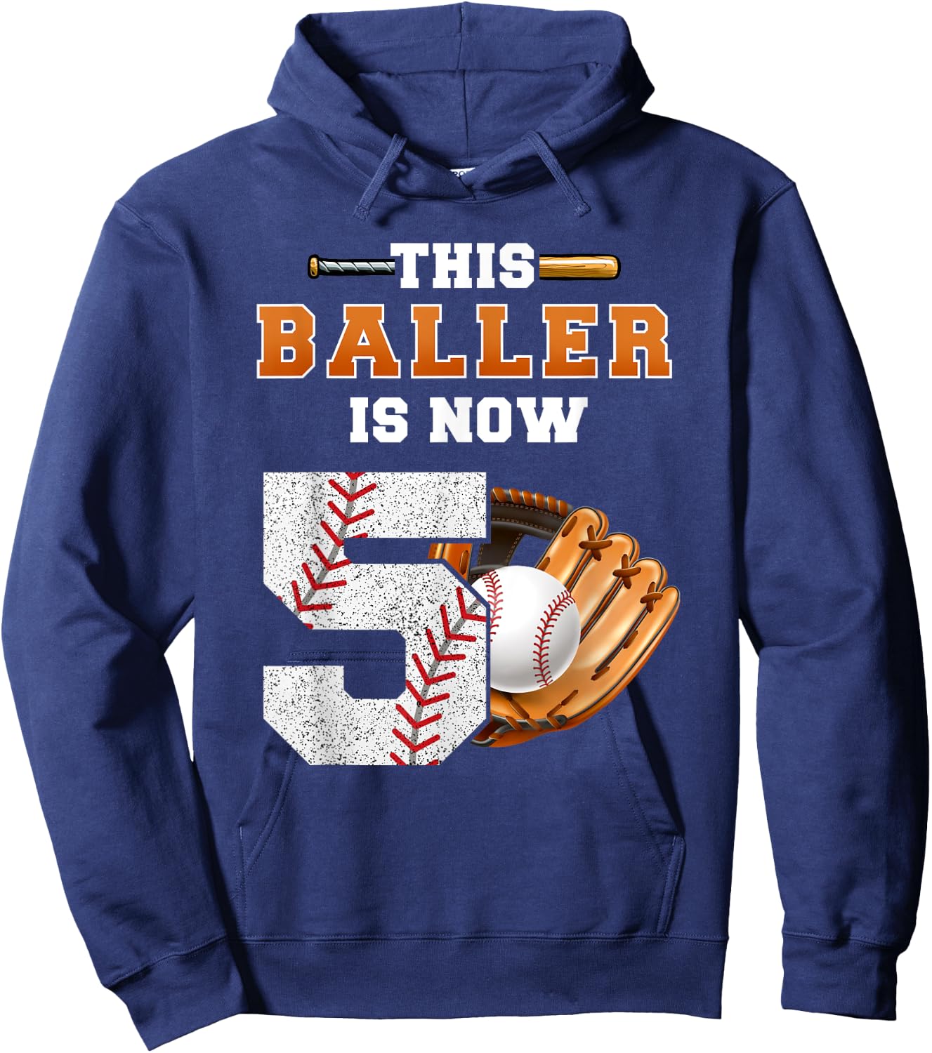 This Baller is Now 5 Kids Baseball Player 5th Birthday Boy Hoodie - Hoodie | Navy