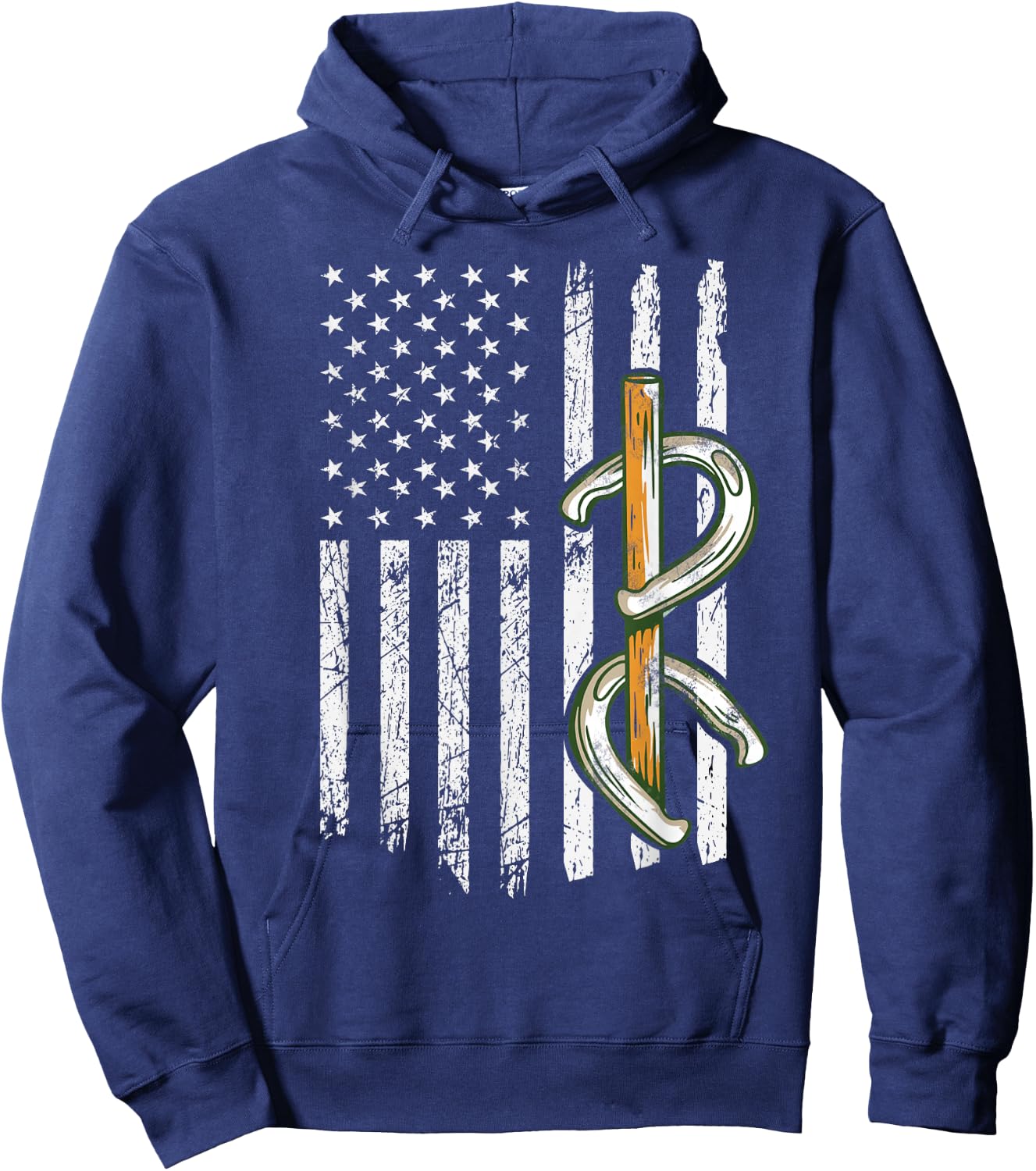 Horseshoe Pitching USA Flag Horseshoe Throwing Game Patriot Hoodie - Hoodie | Navy