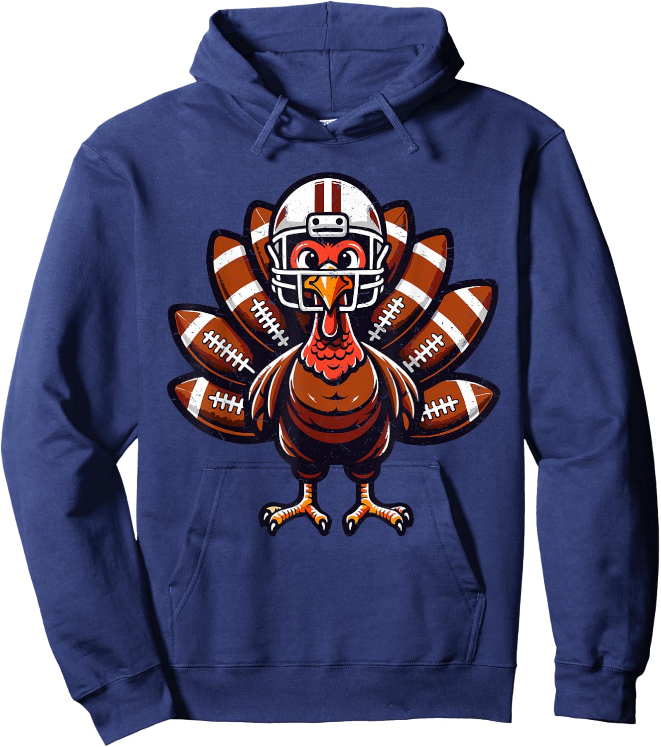 Baby Turkey Football Player Toddler Boys Kids Thanksgiving Hoodie - Hoodie | Navy