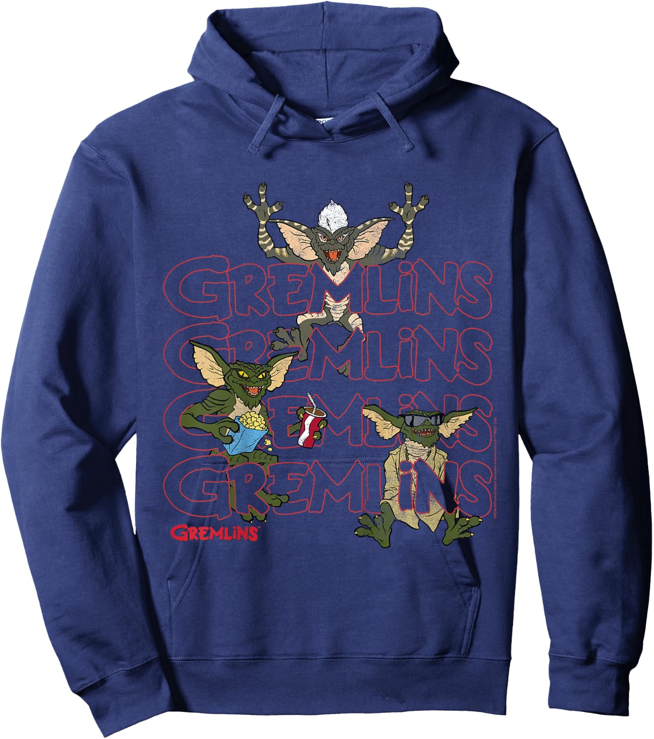 Kids Gremlins Text Stack Hoodie - Hoodie | Navy