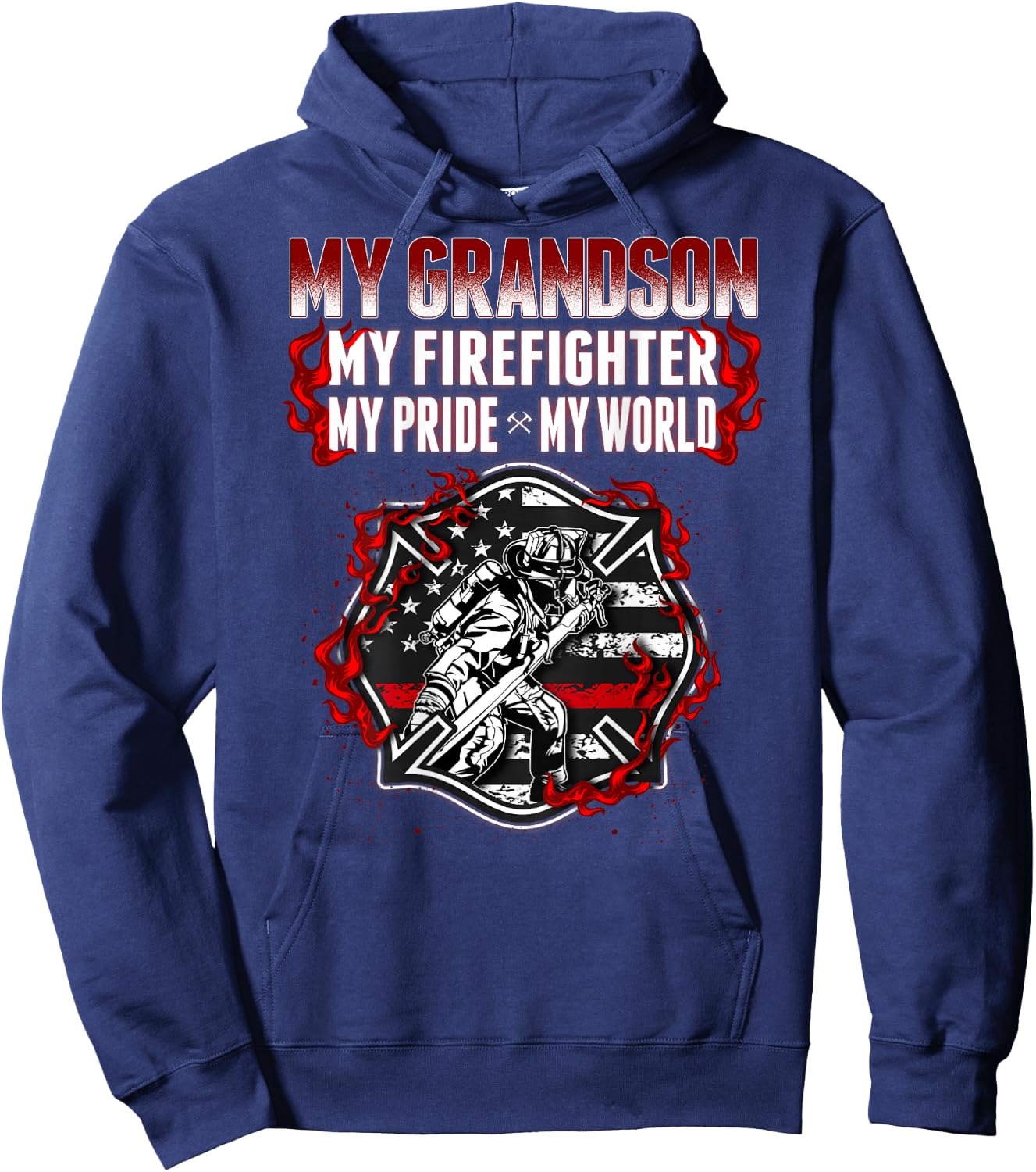 My Grandson Is Firefighter Hero Proud Fire Grandma Grandpa Hoodie - Hoodie | Navy