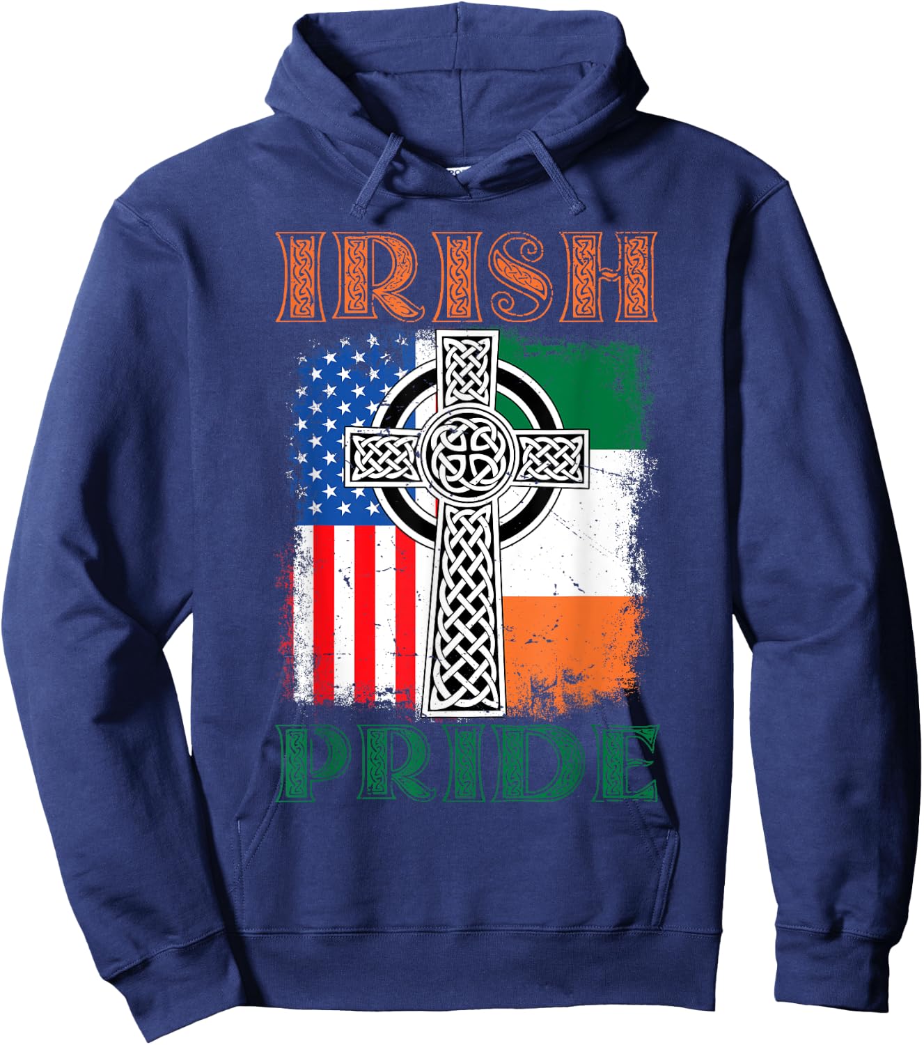 Irish Pride Celtic Cross Ireland & USA Flag St Patricks Day Hoodie - Hoodie | Navy