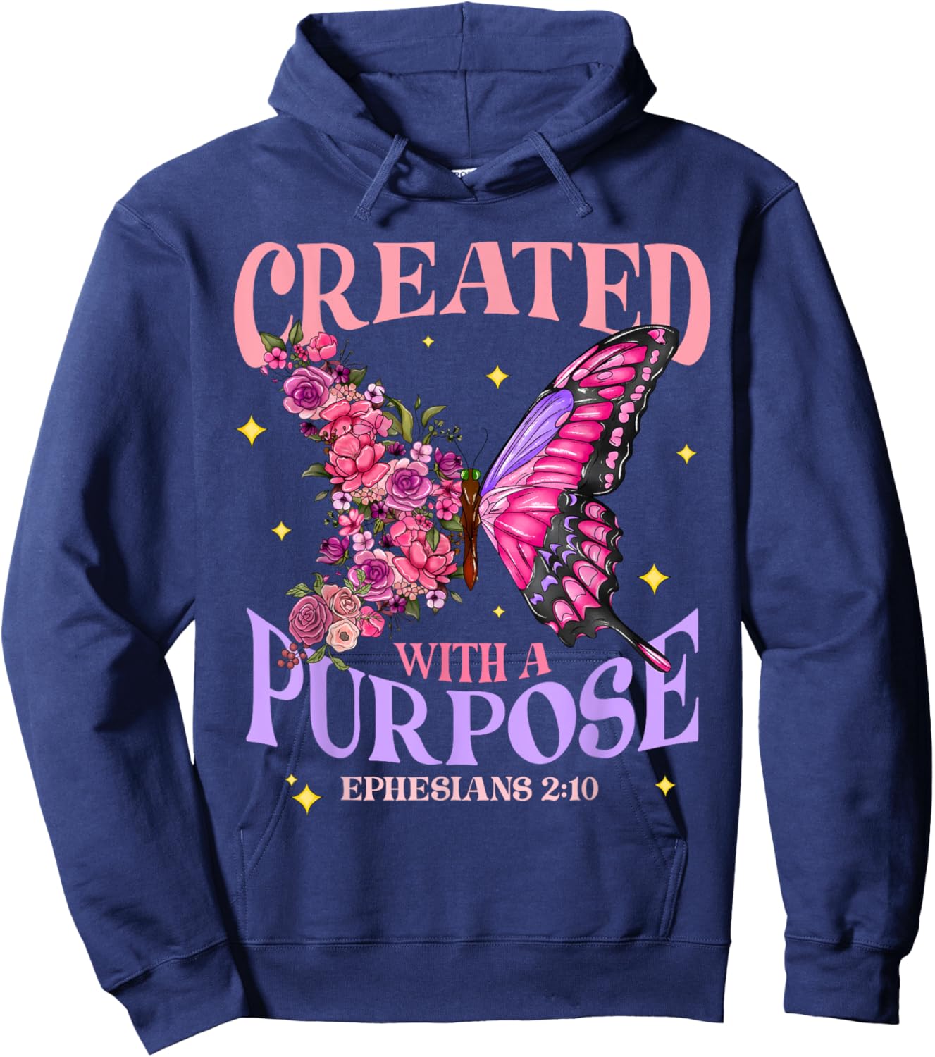 Created With A Purpose Christian Butterfly Floral Jesus Hoodie - Hoodie | Navy