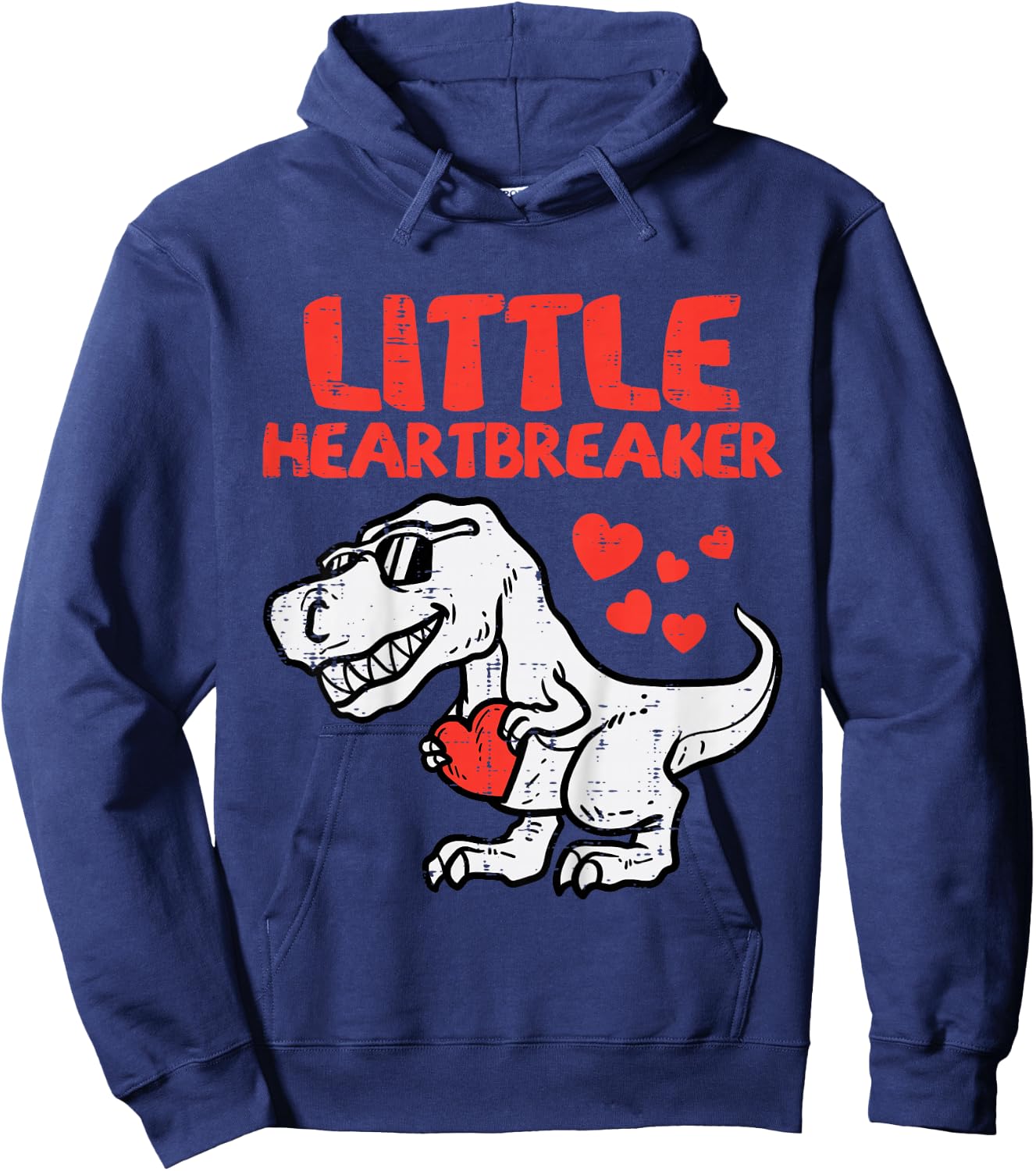 Kids Valentines Day Dino Little Heartbreaker Boys Kids Toddler Hoodie - Hoodie | Navy
