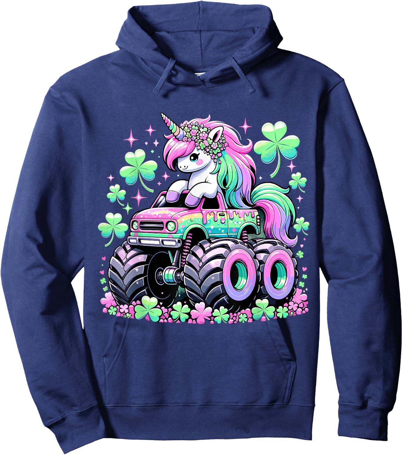 St Patricks Day Girl Monster Truck Unicorn St Patricks Day Hoodie - Hoodie | Navy