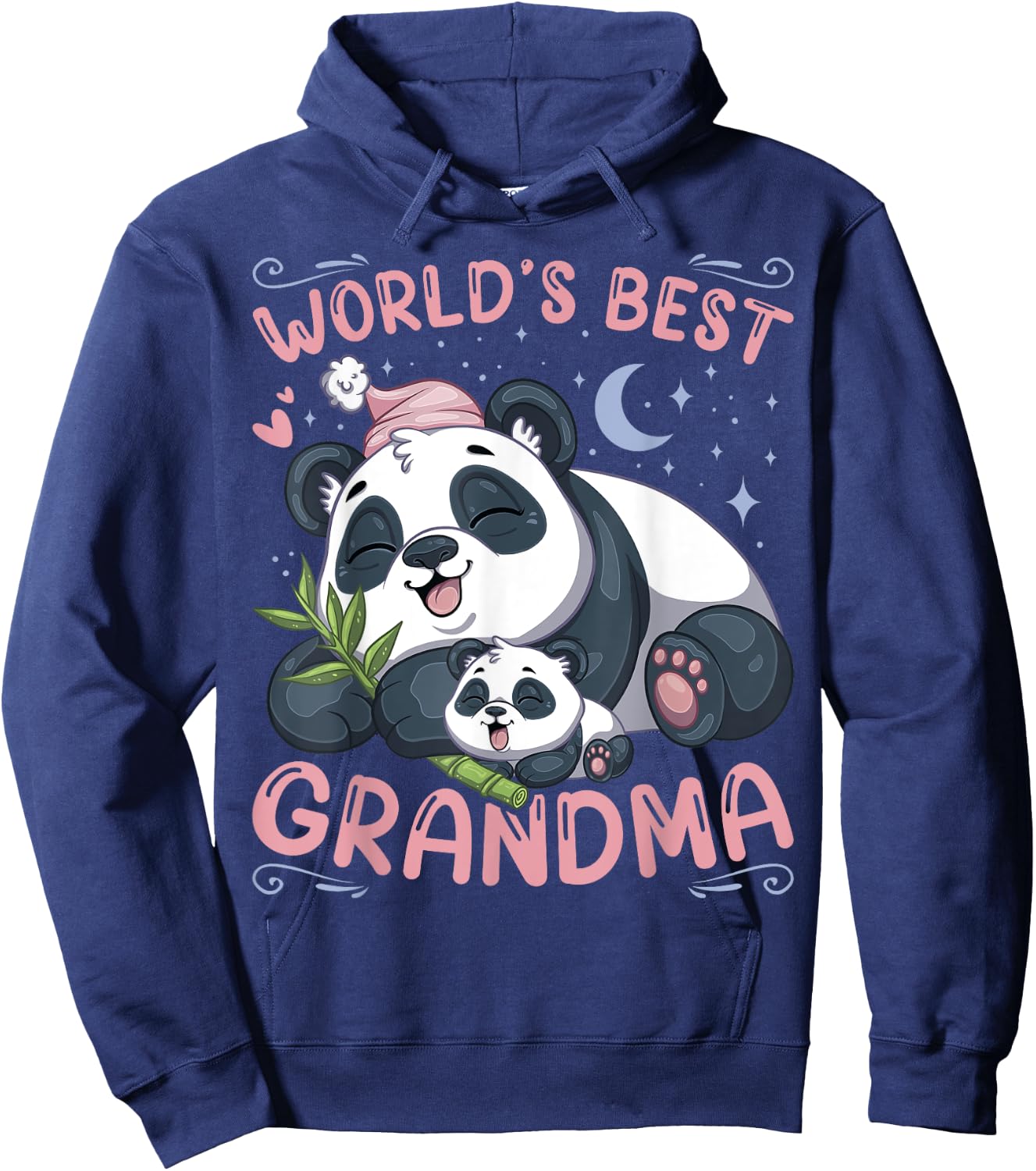 Conreo World's Best Grandma Panda Grandmother & Cub Pajama Top Black Women's Small Modern Sleepwear Cartoon Panda Hoodie - Hoodie | Navy
