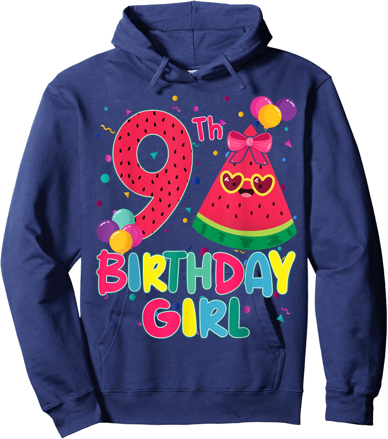 Watermelon 9th Birthday Decorations 9 Year Old B-Day Age Hoodie - Hoodie | Navy
