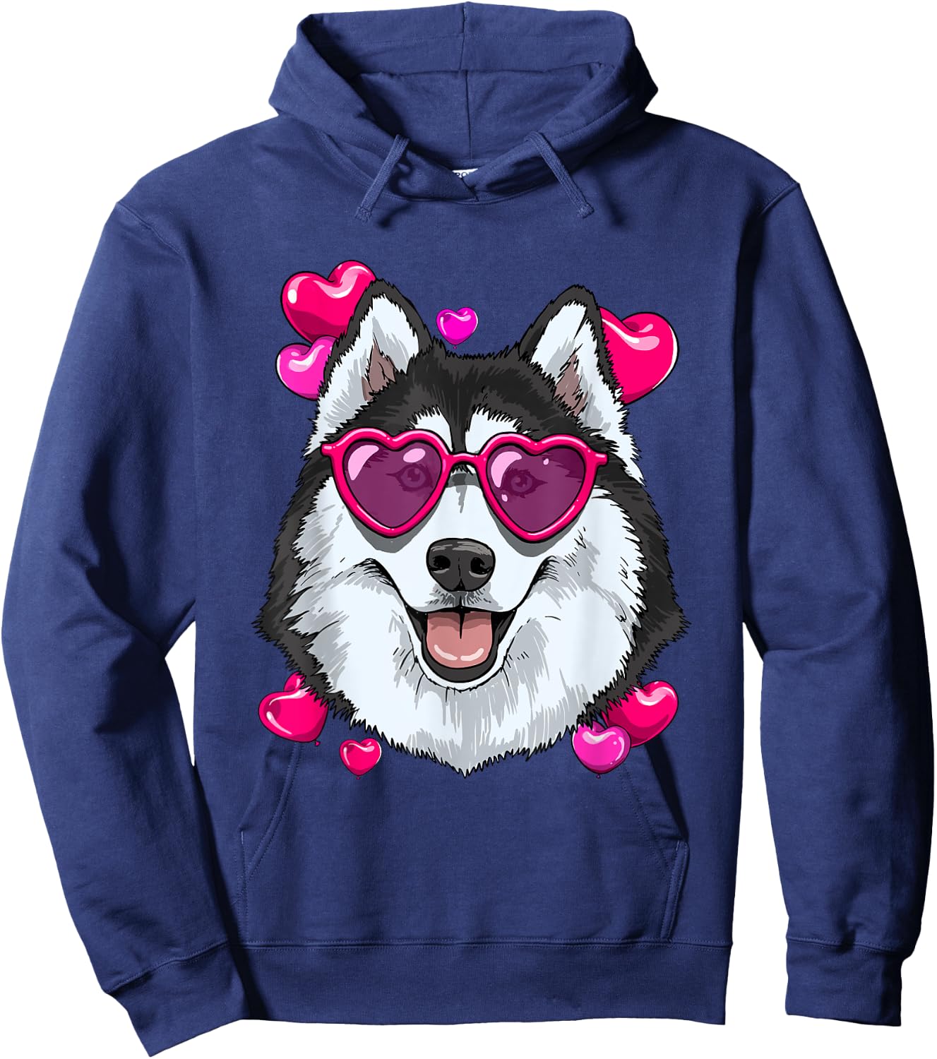 Valentines Siberian Husky Shirt Dog Face Heart Husky Lover Hoodie - Hoodie | Navy