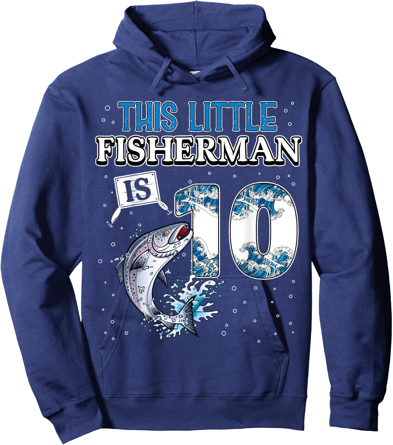 fishing party 10 year old Birthday Fisherman 10th Fisher Boy Hoodie - Hoodie | Navy