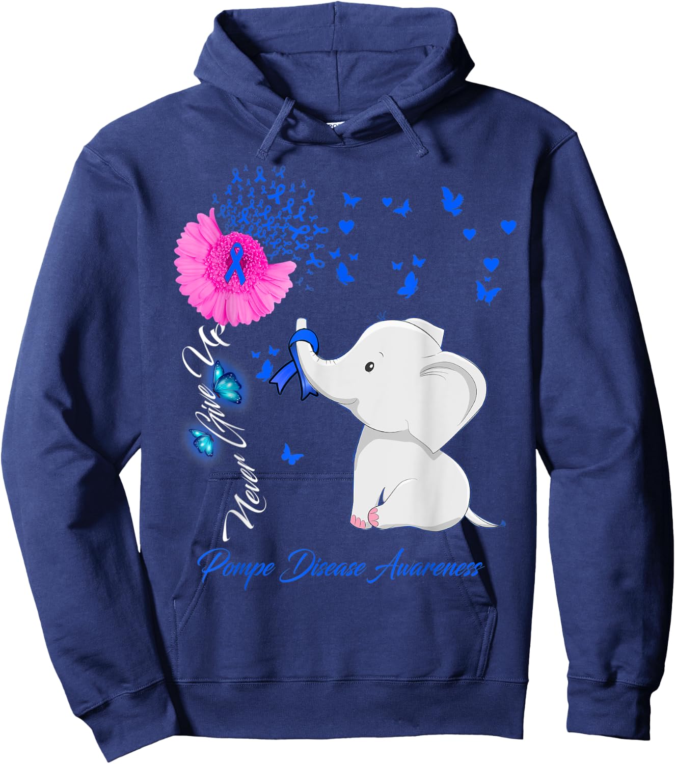 Elephant Pompe Disease Awareness - Pompe Disease Ribbon Hoodie - Hoodie | Navy