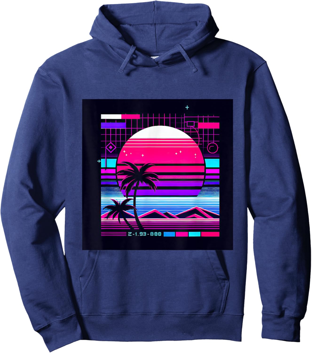 Synthwave Retro Vaporwave Tropical Palm Sunset TV Glitch Hoodie - Hoodie | Navy