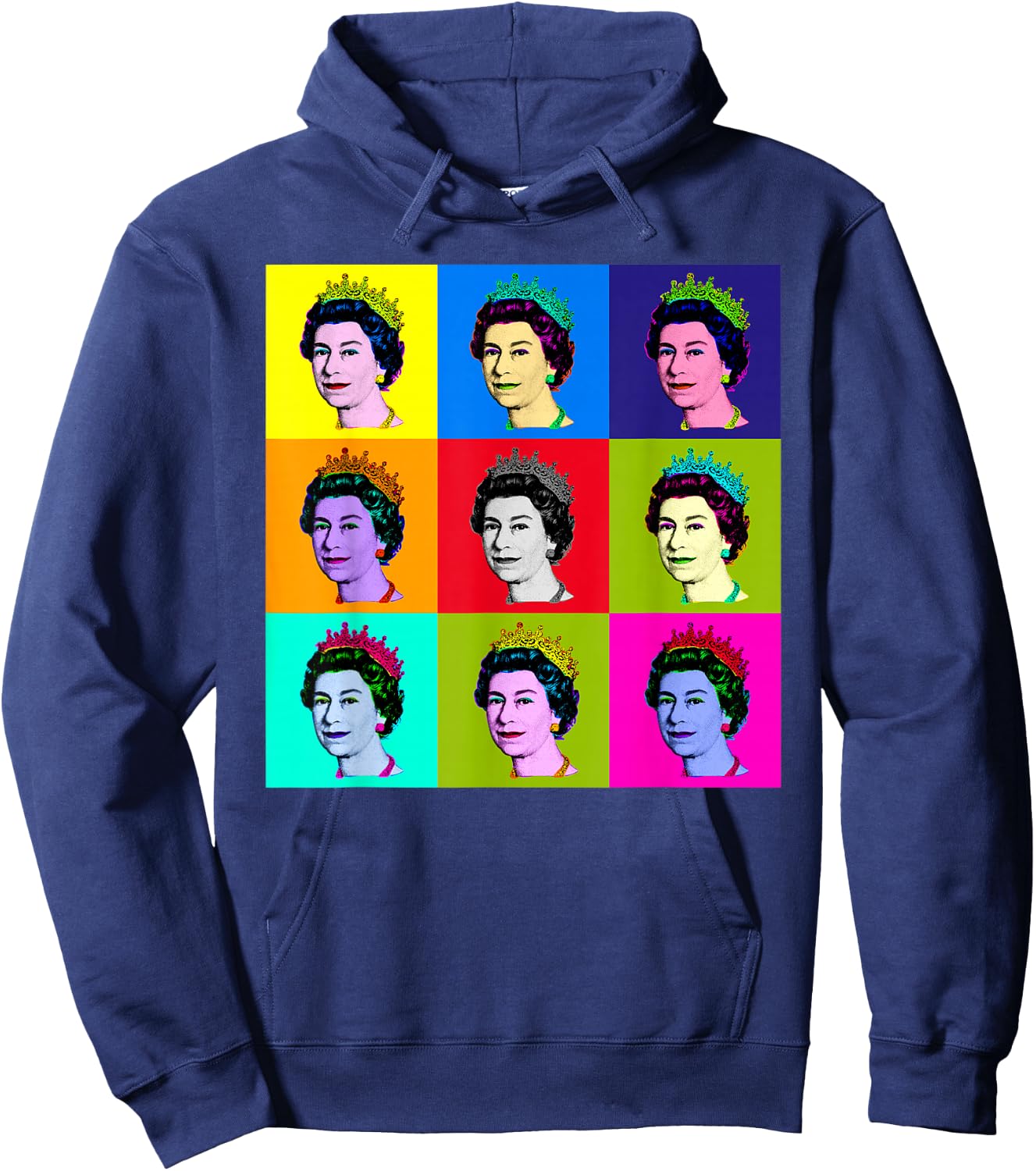 Elizabeth Nine Square Tiles Pop Art Queen of England Hoodie - Hoodie | Navy