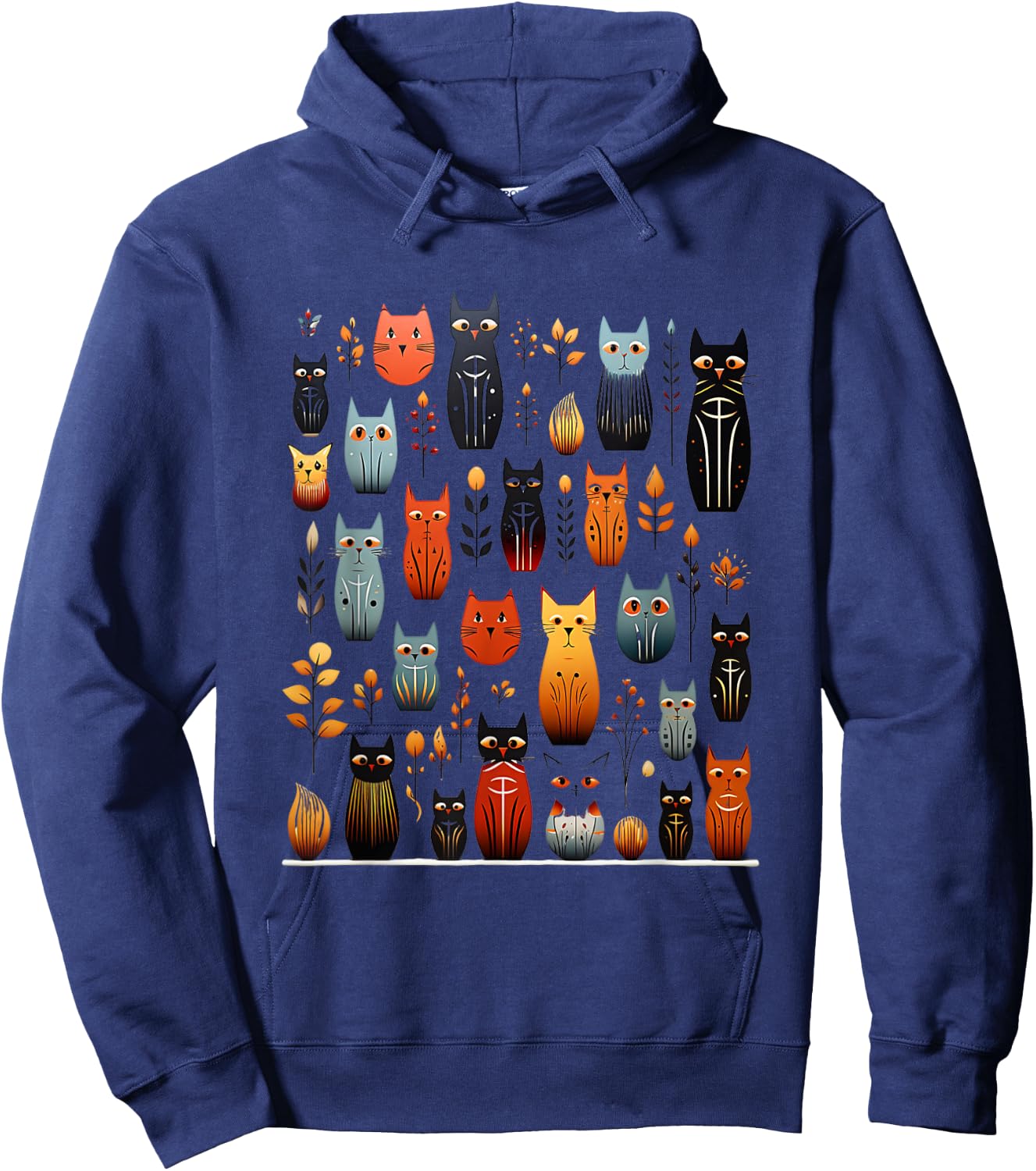 Stylized Vintage Kitten Art Lover Classic Cute Cat Women Kids Hoodie - Hoodie | Navy