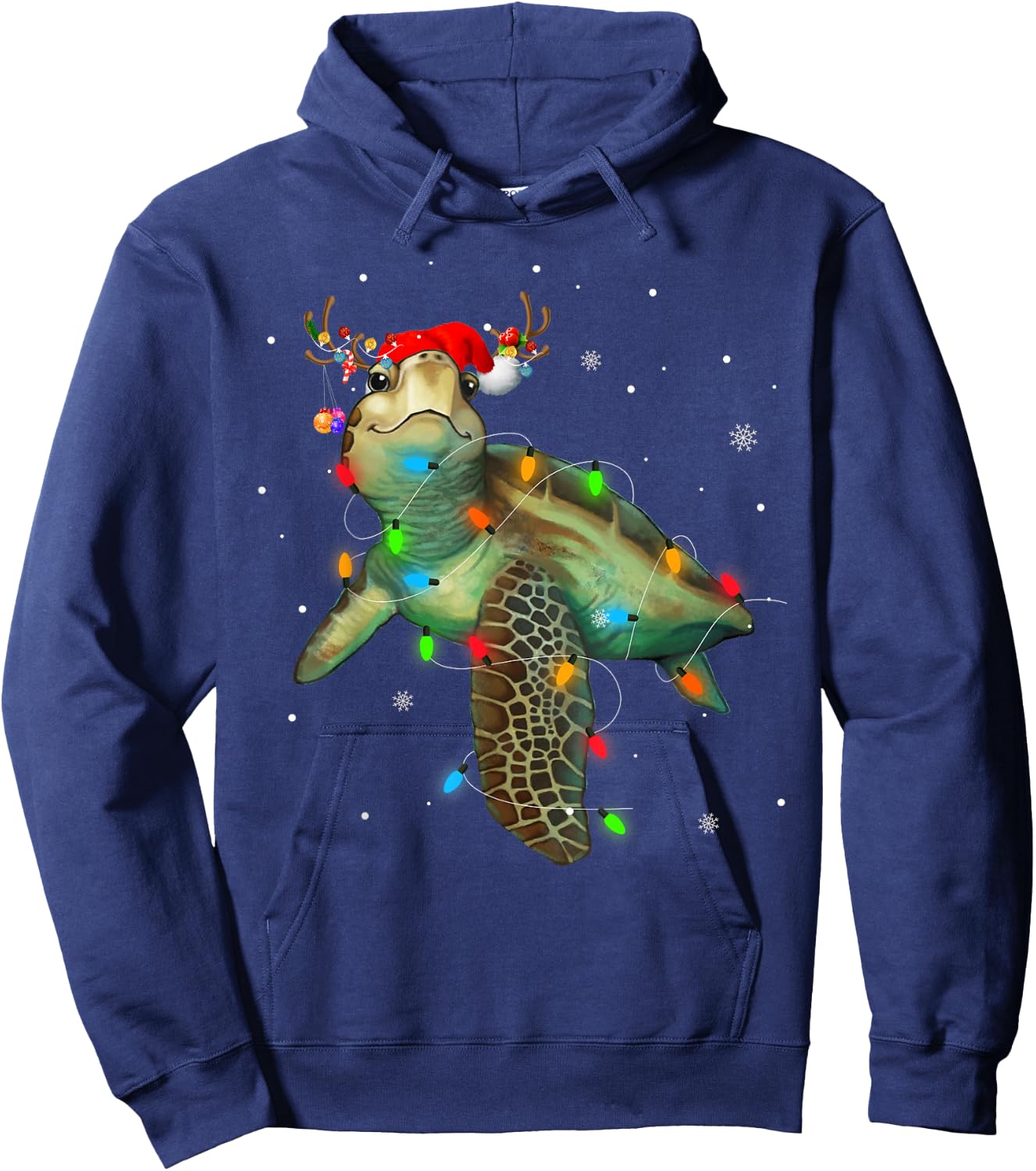 Sea Turtle Christmas Lights Funny Santa Hat Merry Christmas Hoodie - Hoodie | Navy