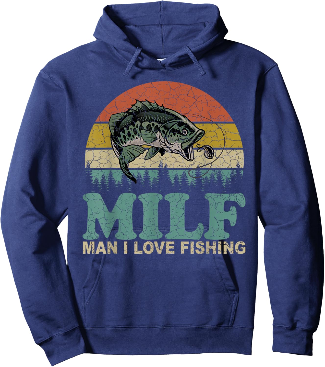 Vintage Milf-Man I Love Fishing Funny Fishing Fisherman Hoodie - Hoodie | Navy