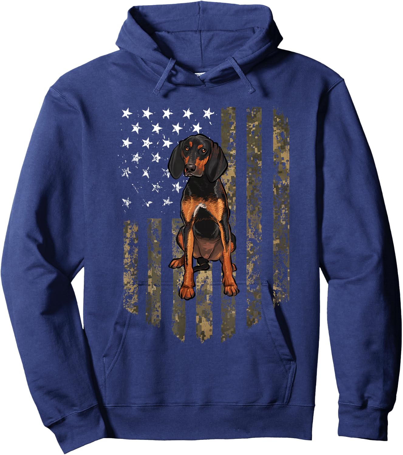 Camo American Flag Black and Tan Coonhound 4th Of July USA Hoodie - Hoodie | Navy