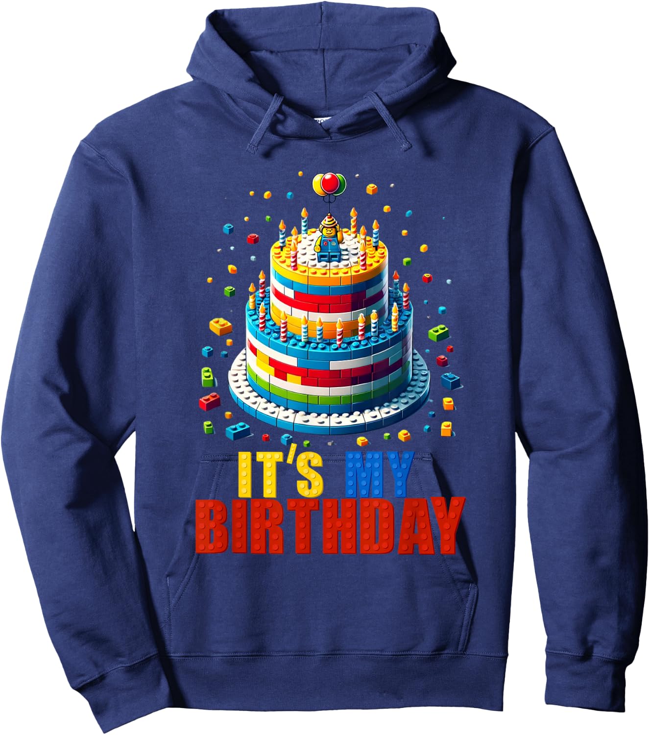 Building Bricks Cake It's My Birthday Boys Girls Build Hoodie - Hoodie | Navy