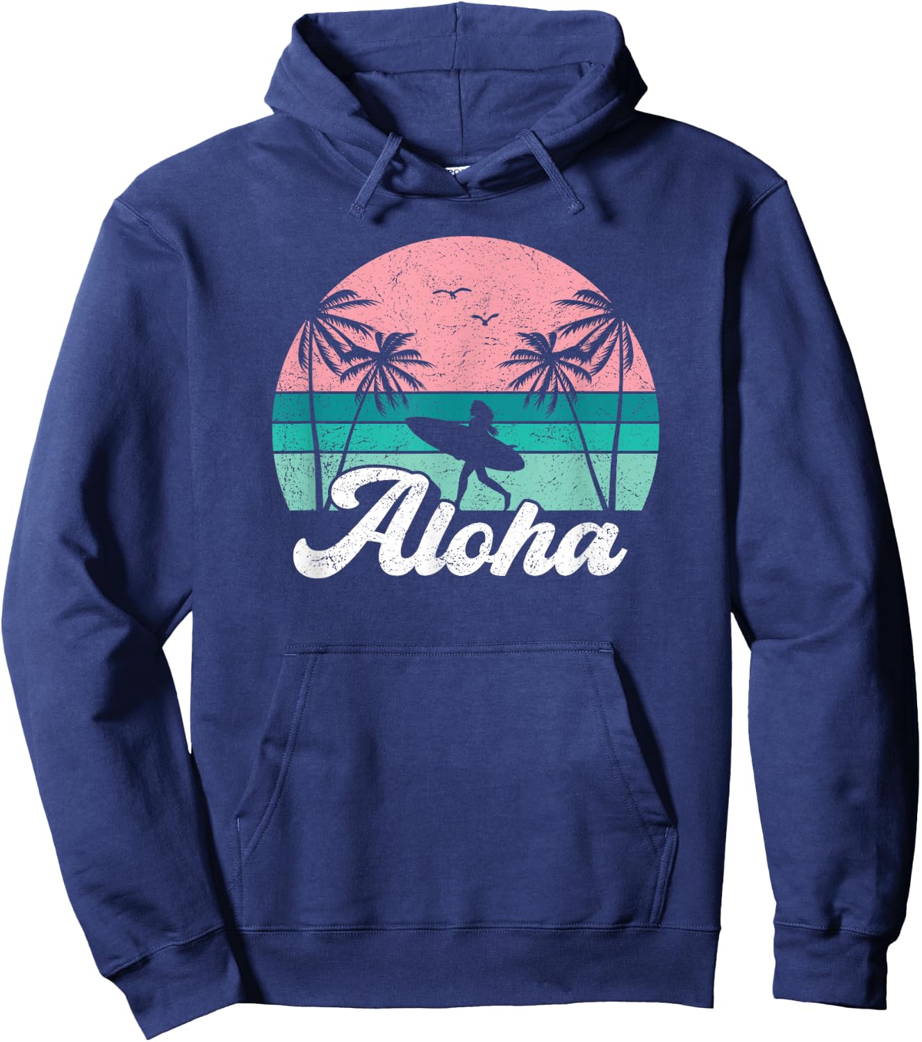 Aloha Surfer Girl Hawaii Vintage Hawaiian Surfing Surf Cute Hoodie - Hoodie | Navy