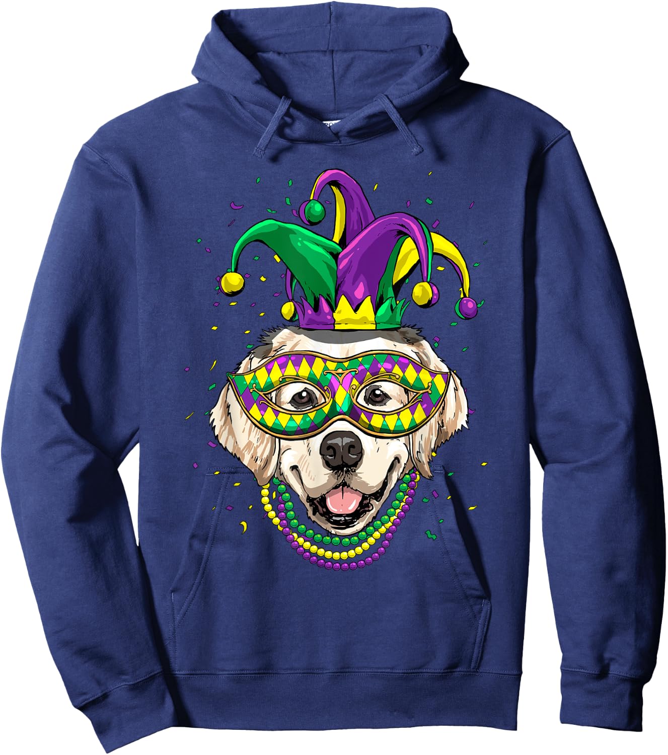 Golden Retriever Dog Lover Cute Mardi Gras Carnival Jester Women Kids Hoodie - Hoodie | Navy