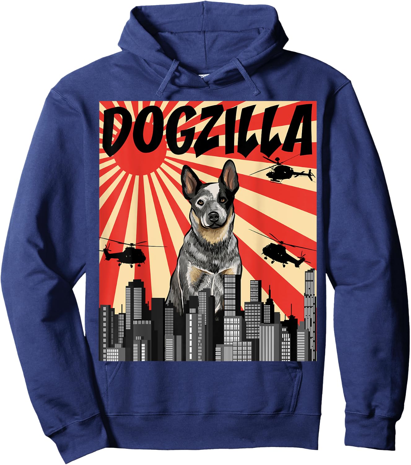 Funny Retro Japanese Dogzilla Australian Cattle Dog Hoodie - Hoodie | Navy