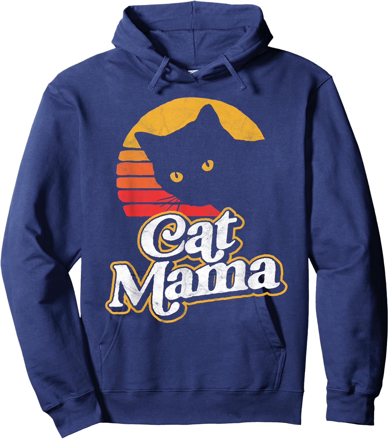 Cat Mama Vintage Eighties Style Cat Retro Distressed Hoodie - Hoodie | Navy