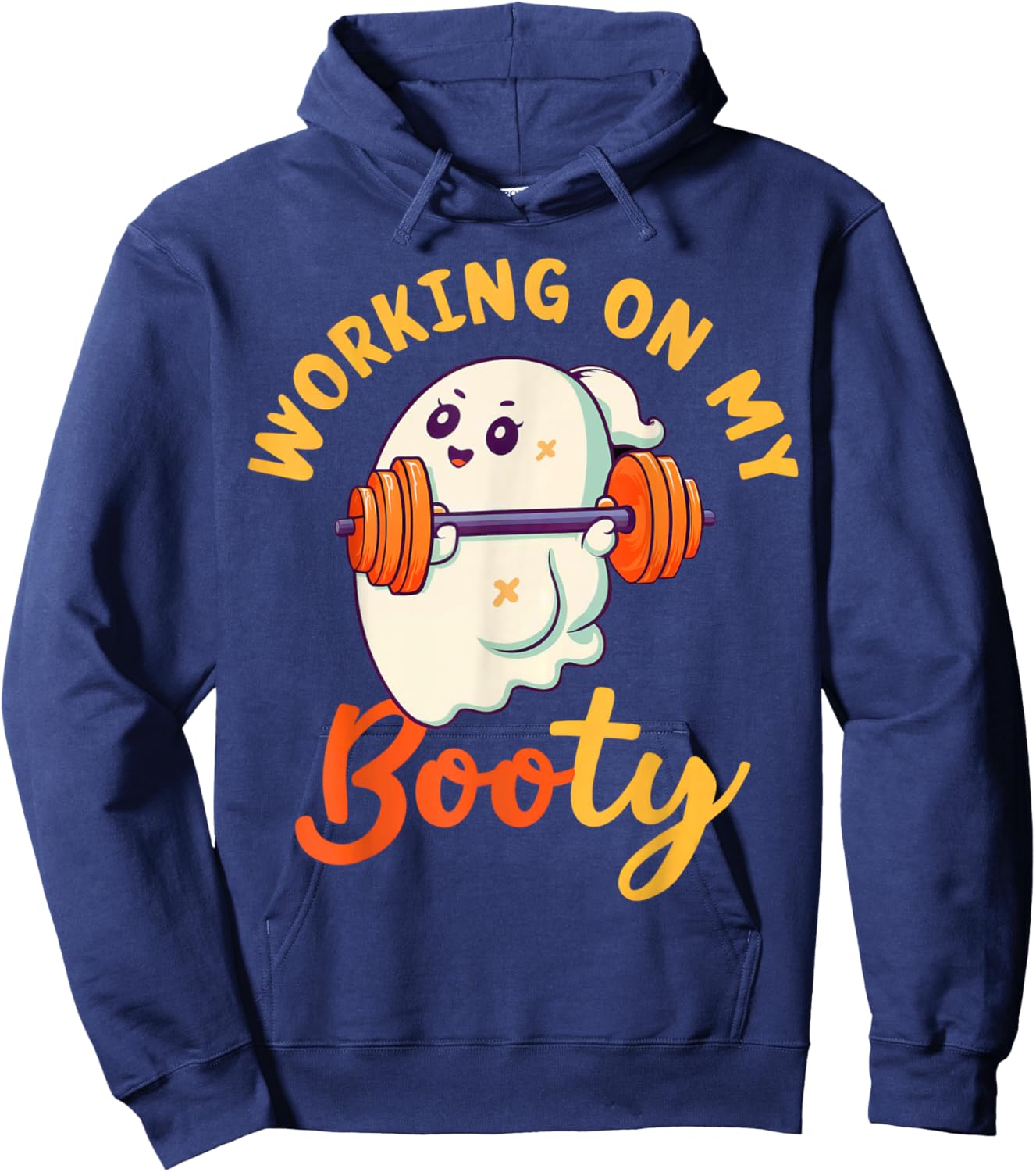 Working On My Booty Boo-Ty Funny Halloween Gym Ghost Hoodie - Hoodie | Navy