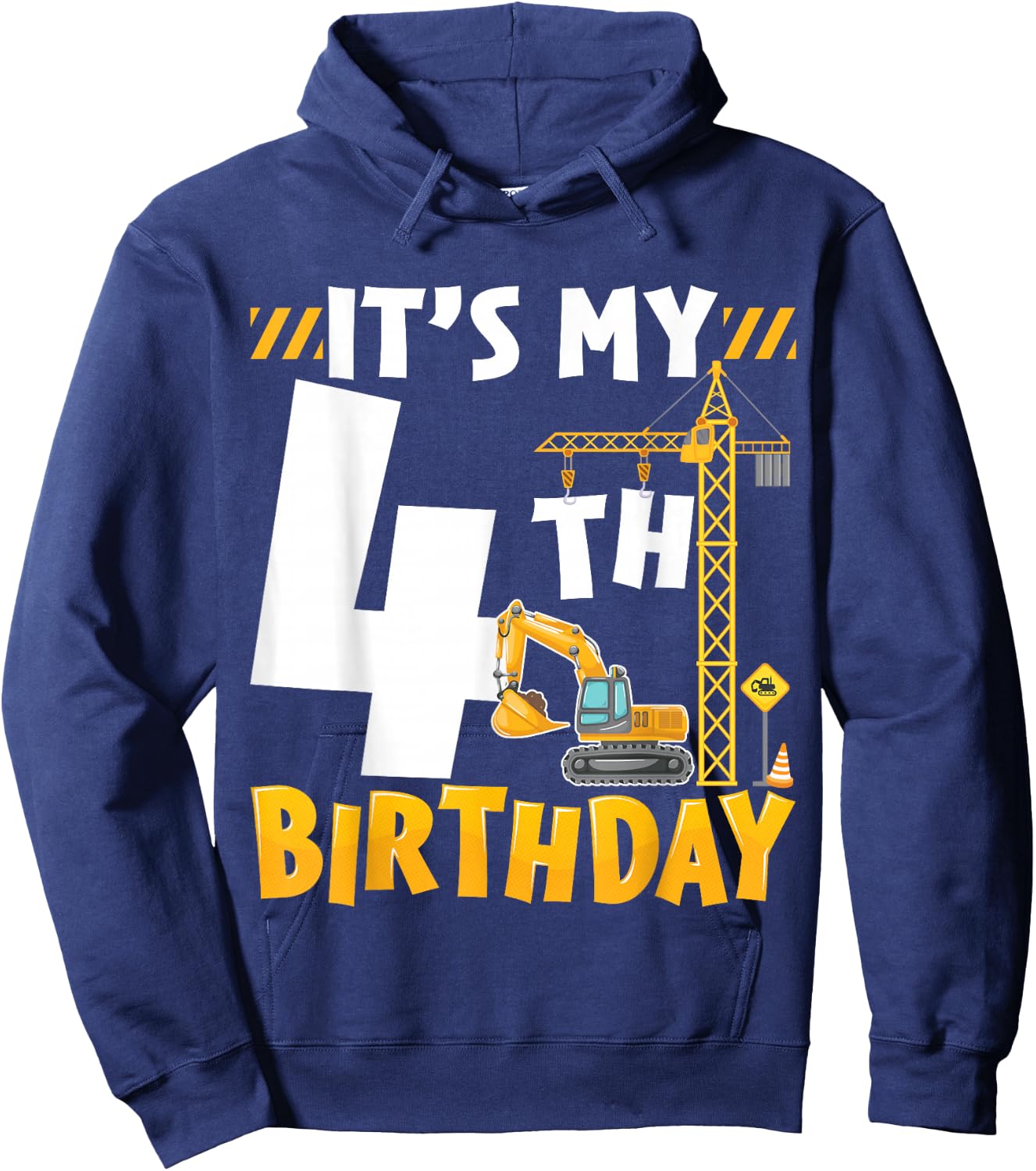 It's My 4th Birthday Boy Construction Excavator 4 Years Old Hoodie - Hoodie | Navy