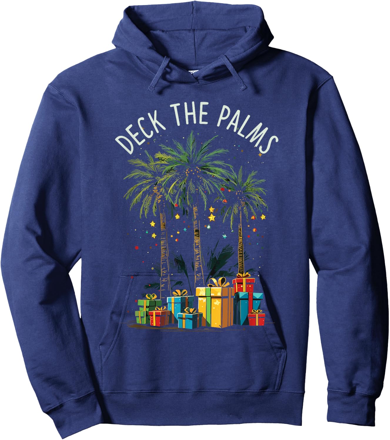 Deck The Palms Tropical Tropical Christmas Palm Tree Lights Hoodie - Hoodie | Navy