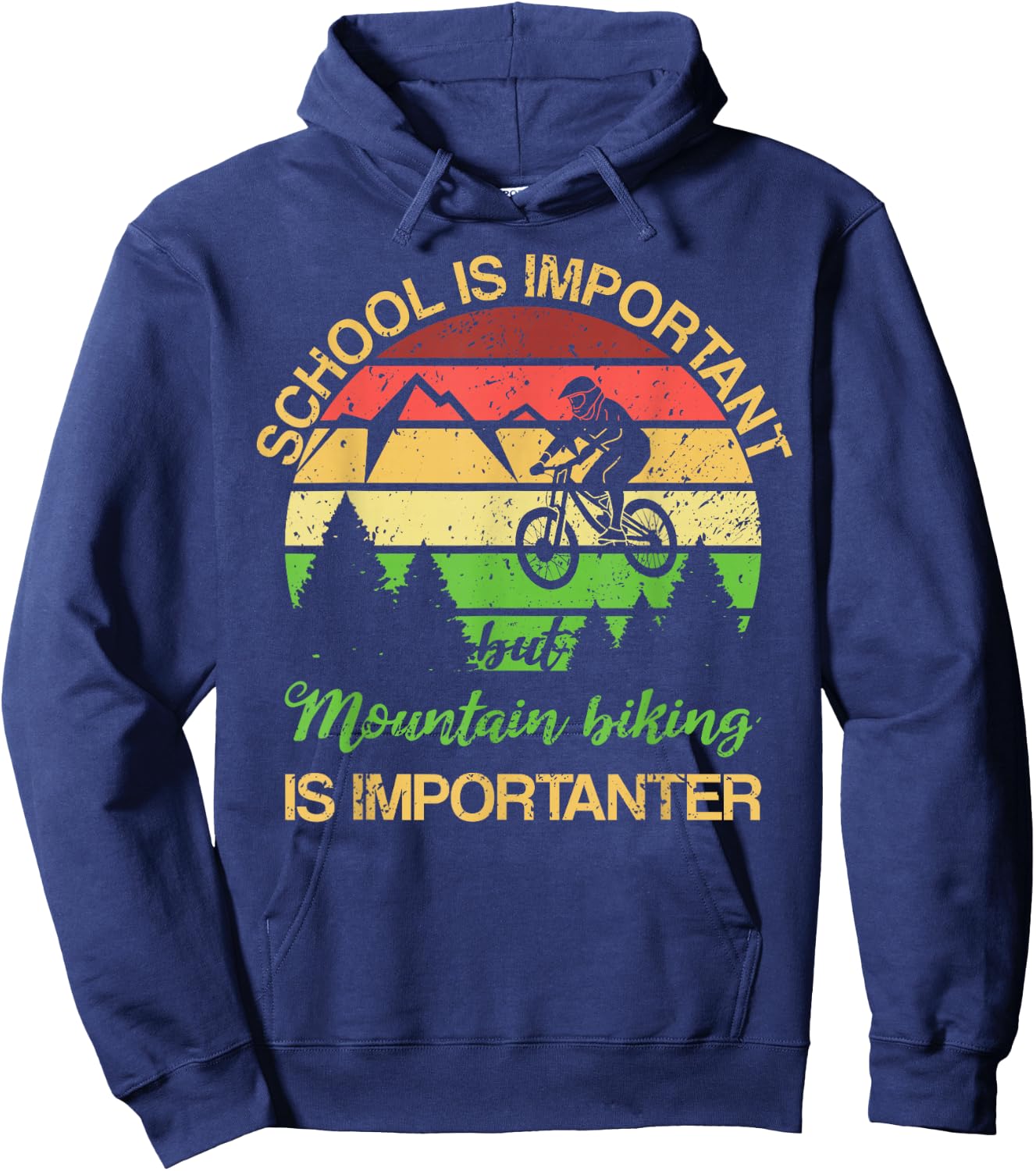 School is Important But Mountain Biking is Importanter Kids Hoodie - Hoodie | Navy