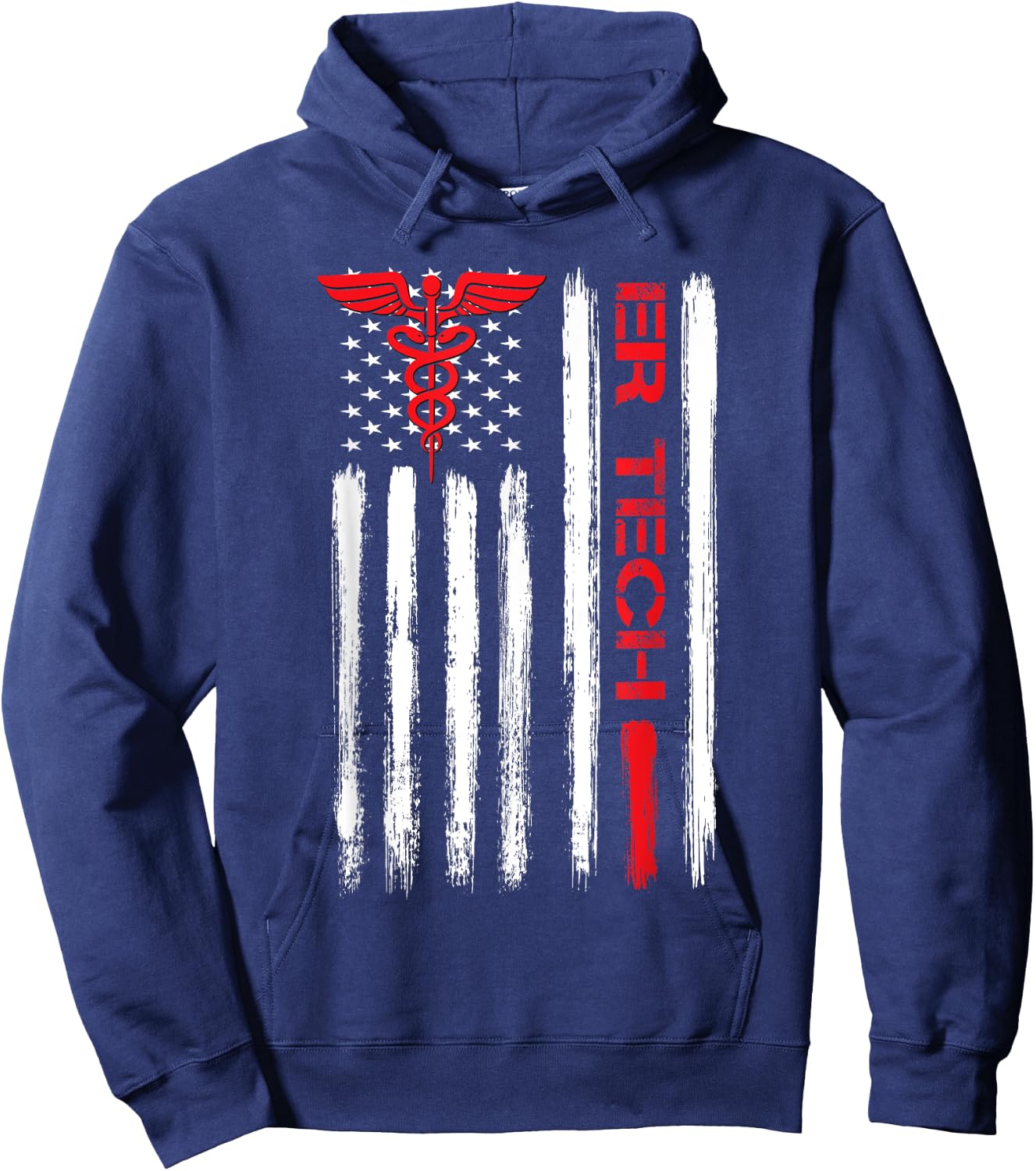ER Tech US Flag Emergency room technologists technicians Hoodie - Hoodie | Navy
