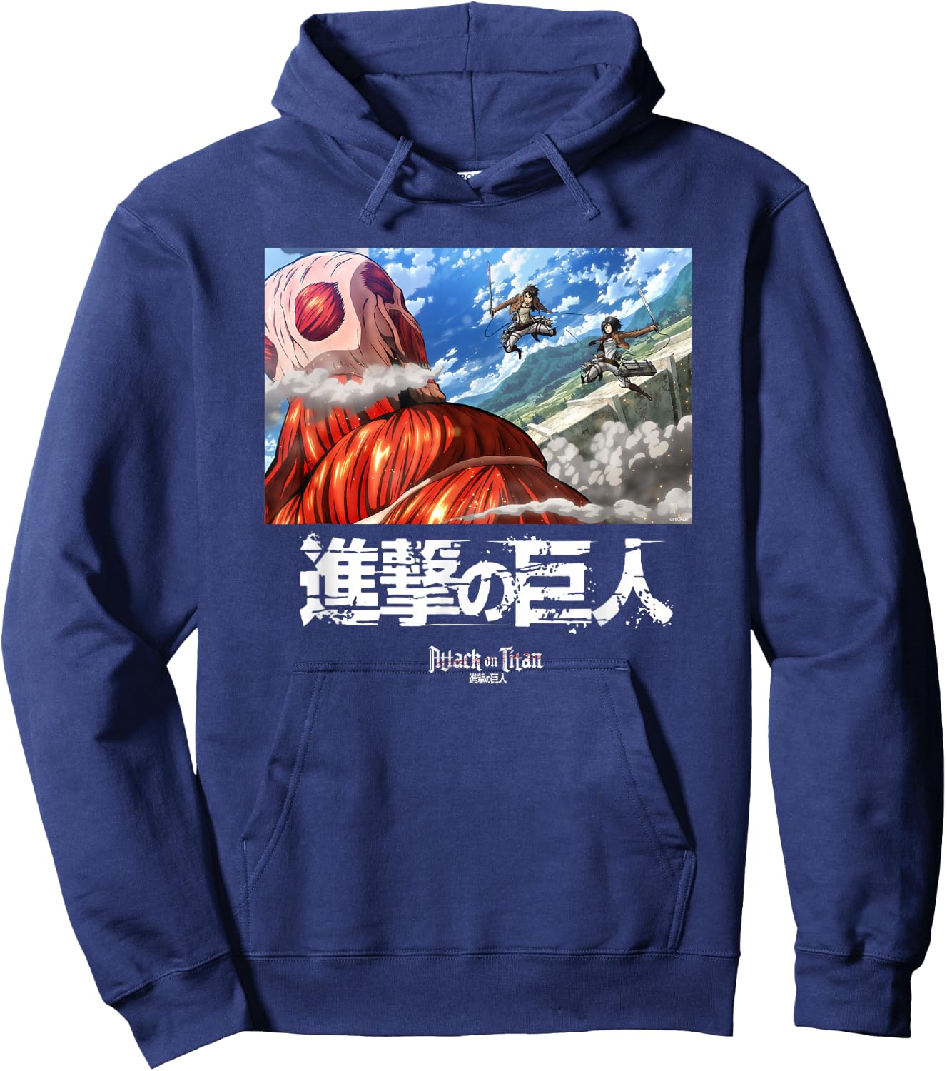 Attack on Titan Fighting Colossal Titan Scene Anime Hoodie - Hoodie | Navy