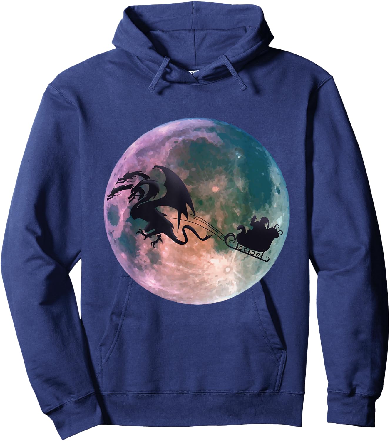 Christmas Santa Claus Flying Past the Moon With Dragon Gift Hoodie - Hoodie | Navy