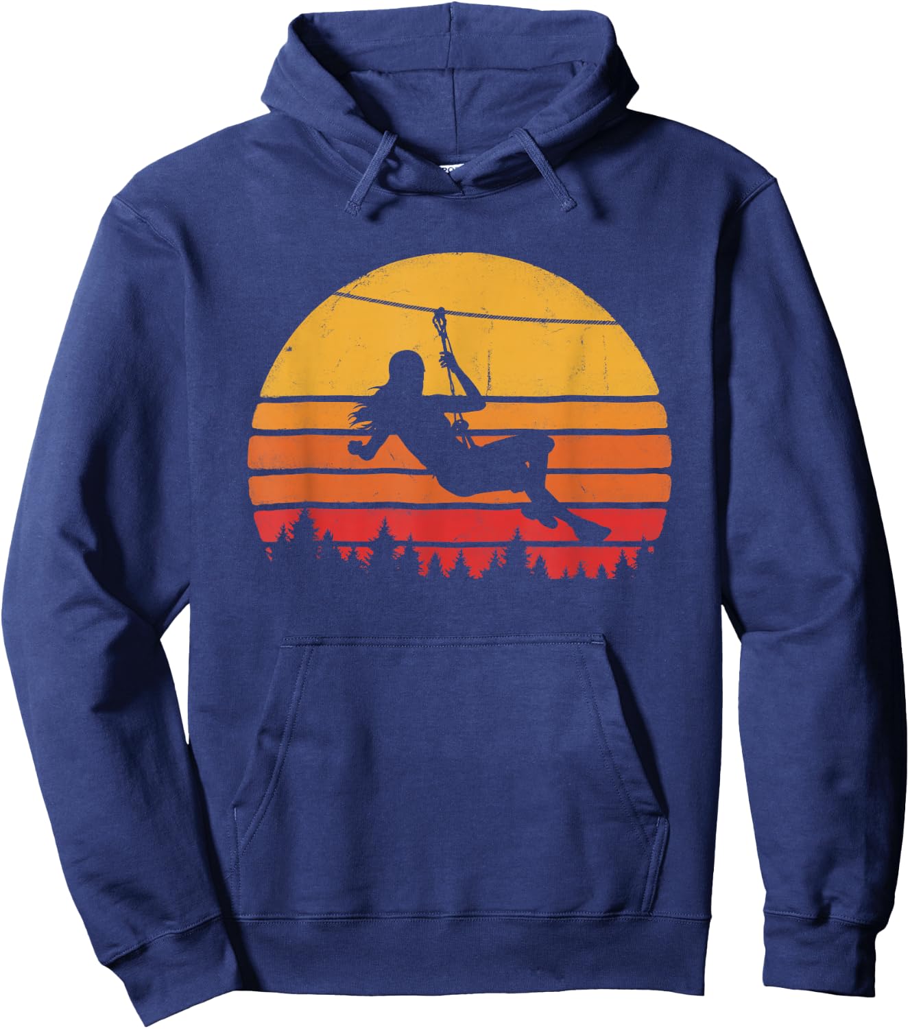 Zipline Girl Retro Graphic Zip Wire Sunset Hoodie - Hoodie | Navy