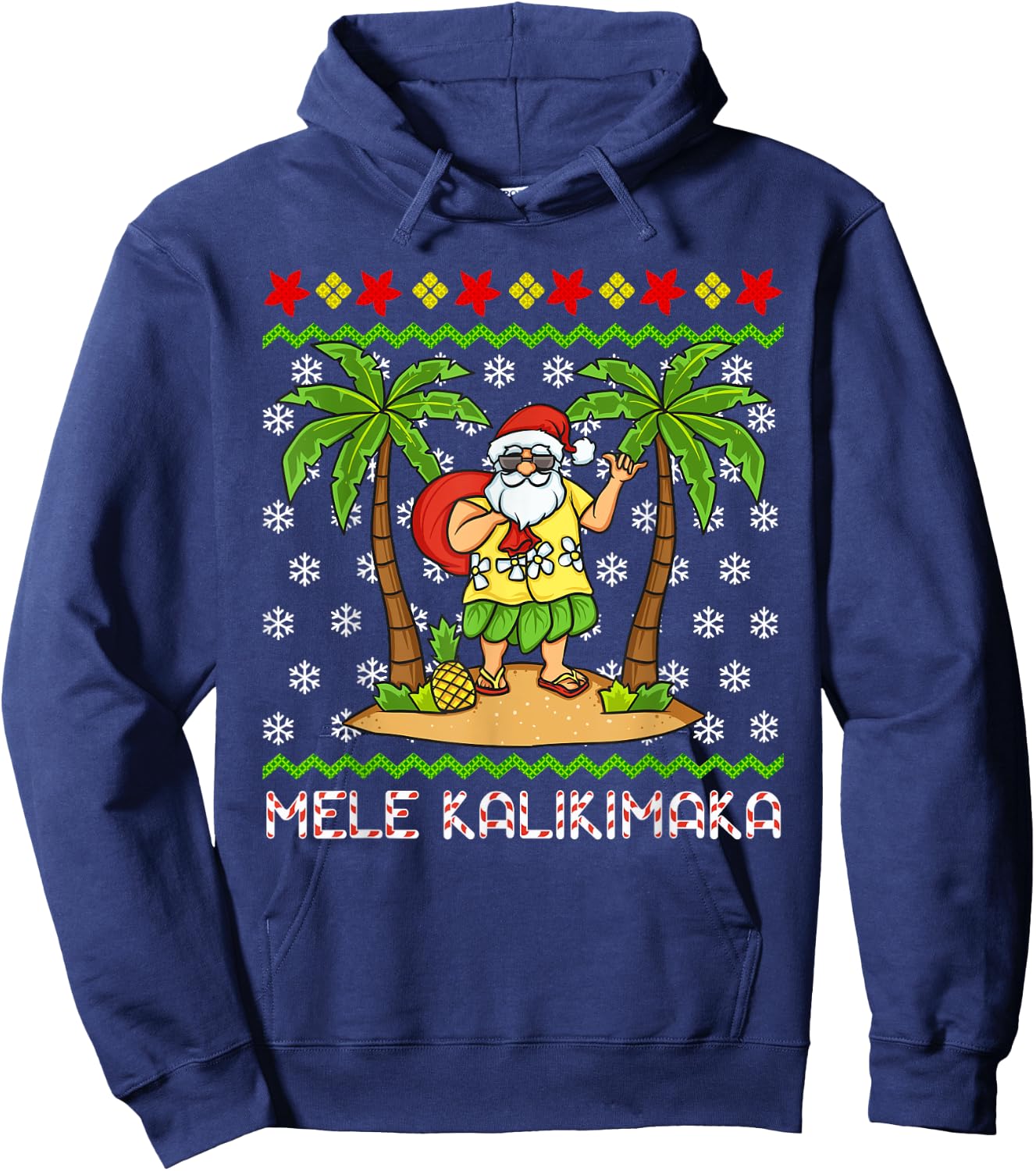 Mele Kalikimaka Hawaiian Christmas In July Hawaii Santa Hoodie - Hoodie | Navy
