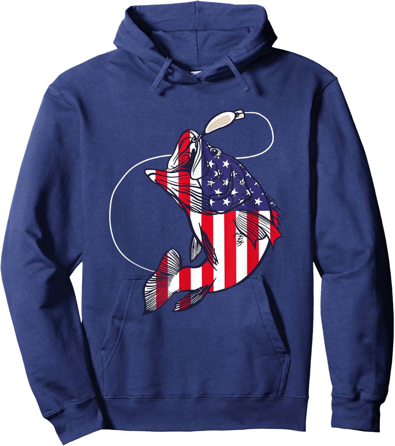 Bass Fishing Fish American Flag Patriotic Fourth of July Hoodie - Hoodie | Navy