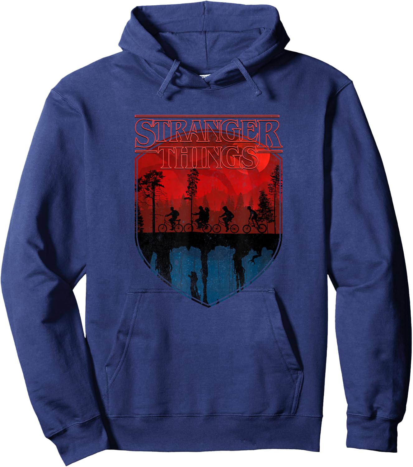 Stranger Things Group Shot Mindflayer Trail Silhouettes Hoodie - Hoodie | Navy