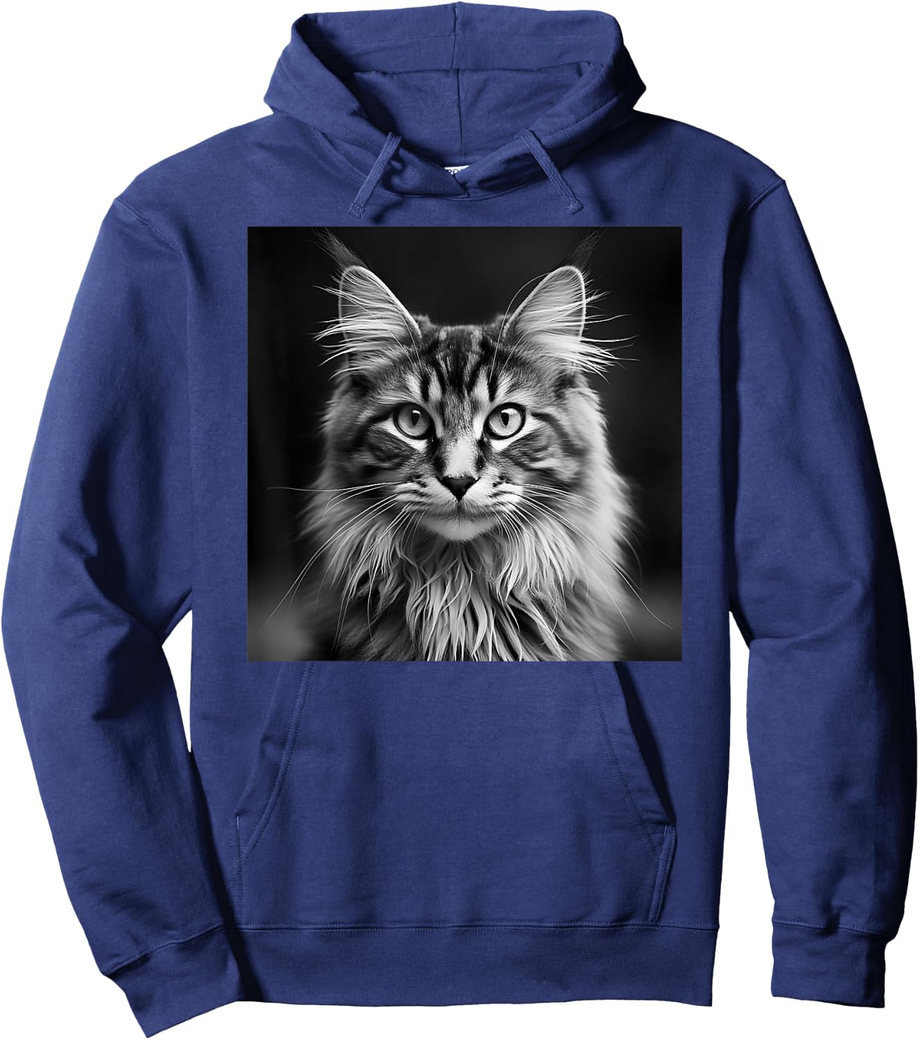 Maine Coon Cat Cinematic Black And White Photography Hoodie - Hoodie | Navy